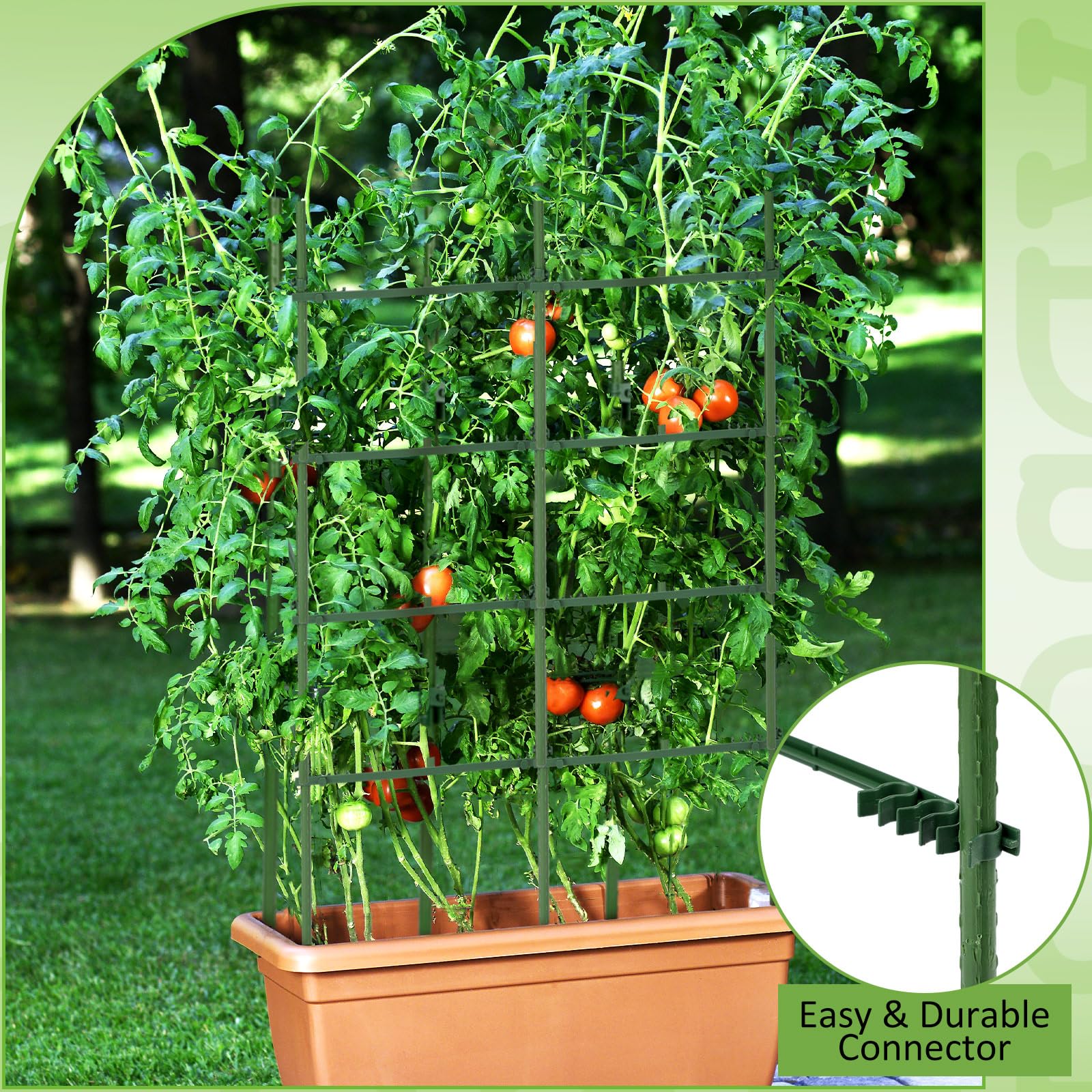 Threehoney 50 brazos de estaca para jaula de tomate, conectores de enrejado expandibles de 11 pulgadas con 6 hebillas, conector de enrejado de jaula de tomate para jaula de tomate, plantas trepadoras
