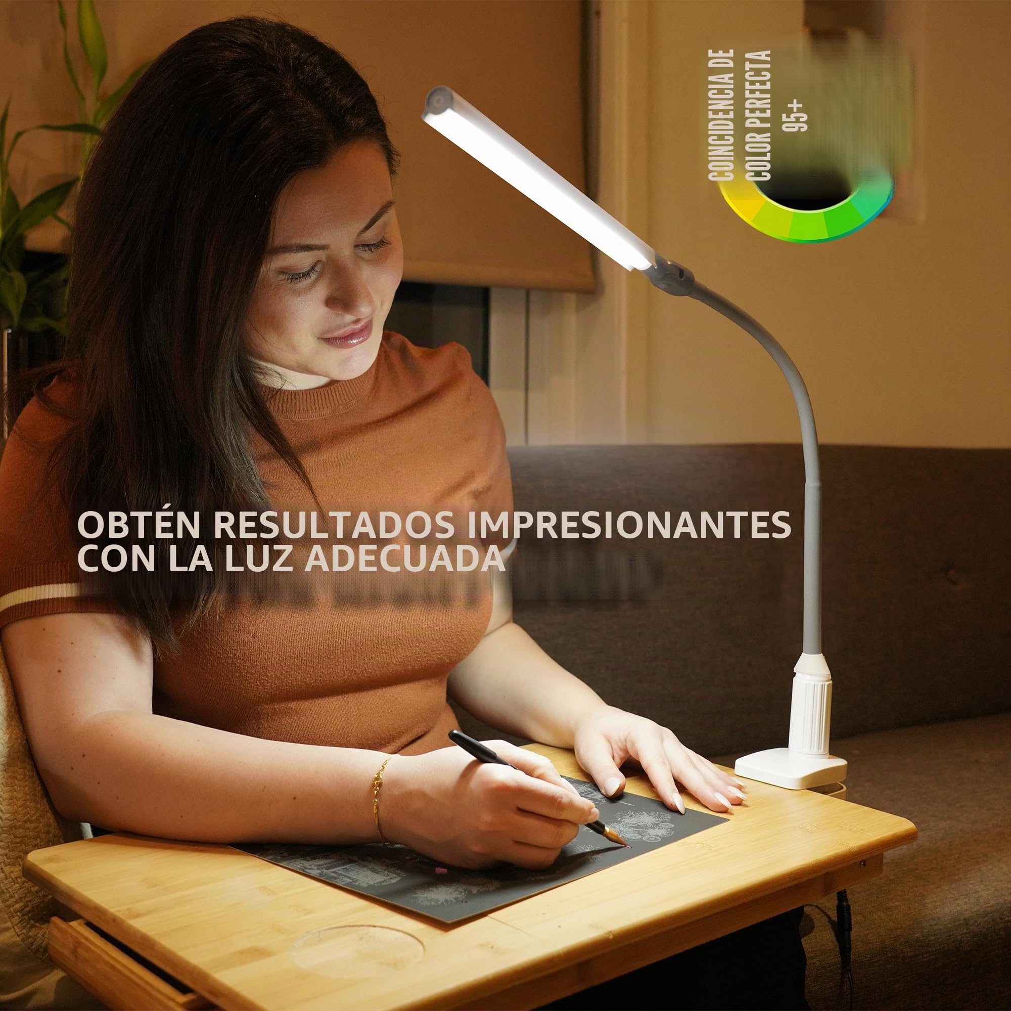 Daylight UnoPro™ – Lámpara con Pinza – Lámpara de Escritorio LED con Clip, IRC 95+, 6000K, 1150 Lux, 4 Niveles de Brillo, Pantalla Antirreflejos, Brazo Flexible, Manualidades y Oficina, Blanco
