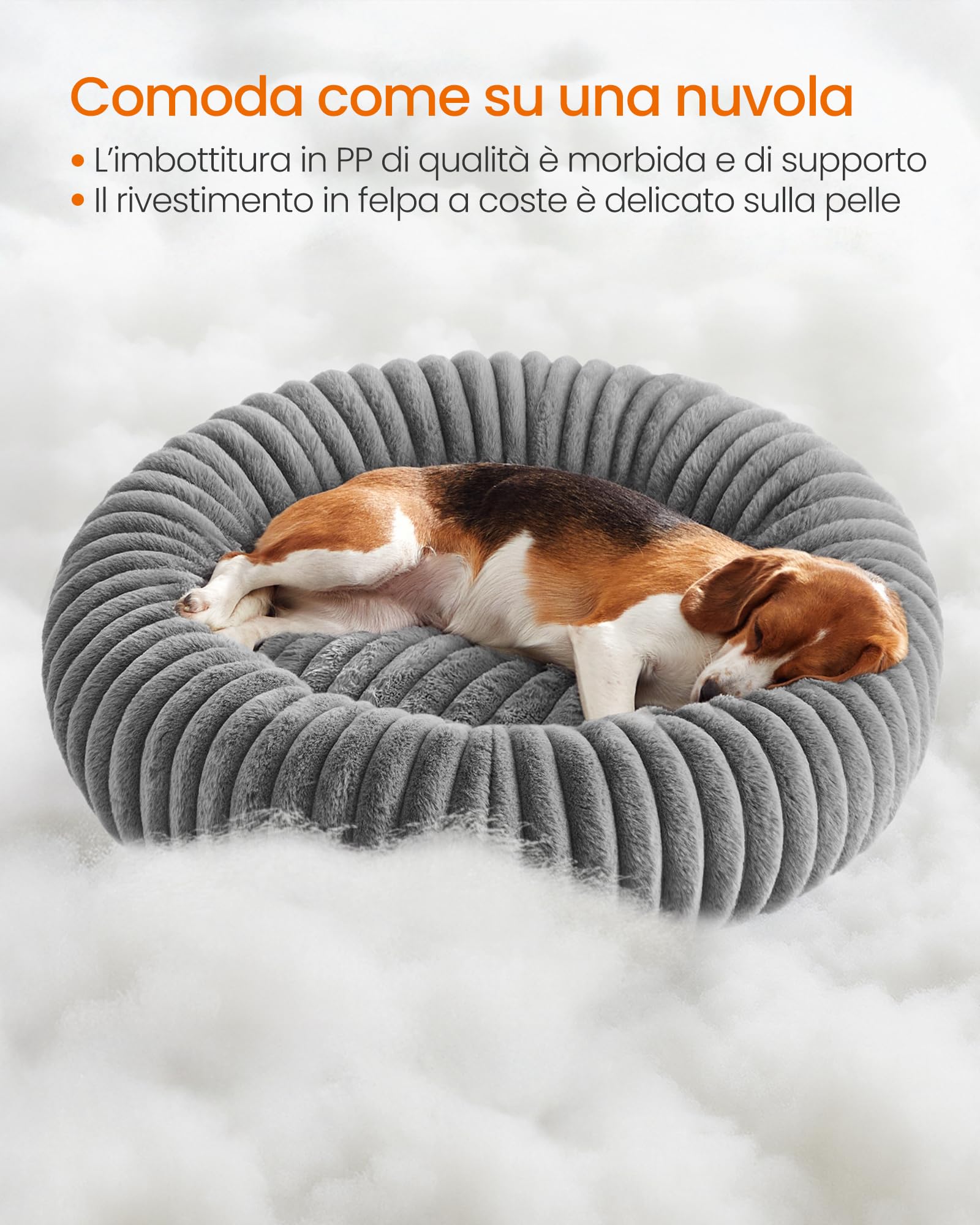 Feandrea Cuccia per Cani e Gatti di Taglia Grande, Diametro di 80 cm, Lettino per Animali Domestici, Cuscino Lavabile, Tappeto Soffice, Imbottitura Morbida, Grigio Tortora PGW304GD01