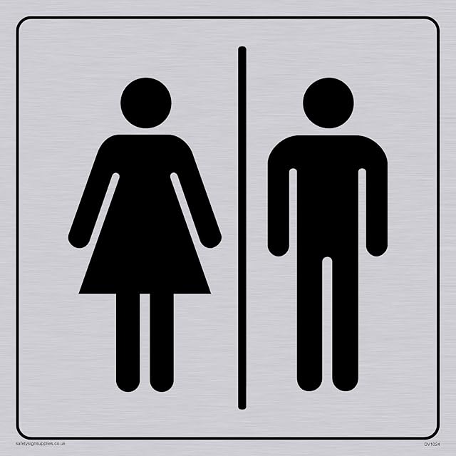 Viking Signs DV1024-S15-SV"Male & Female Toilet Symbols" Toilet Door Sign, Positive Black Text with Border, Vinyl Silver Sticker, 150 mm H x 150 mm W