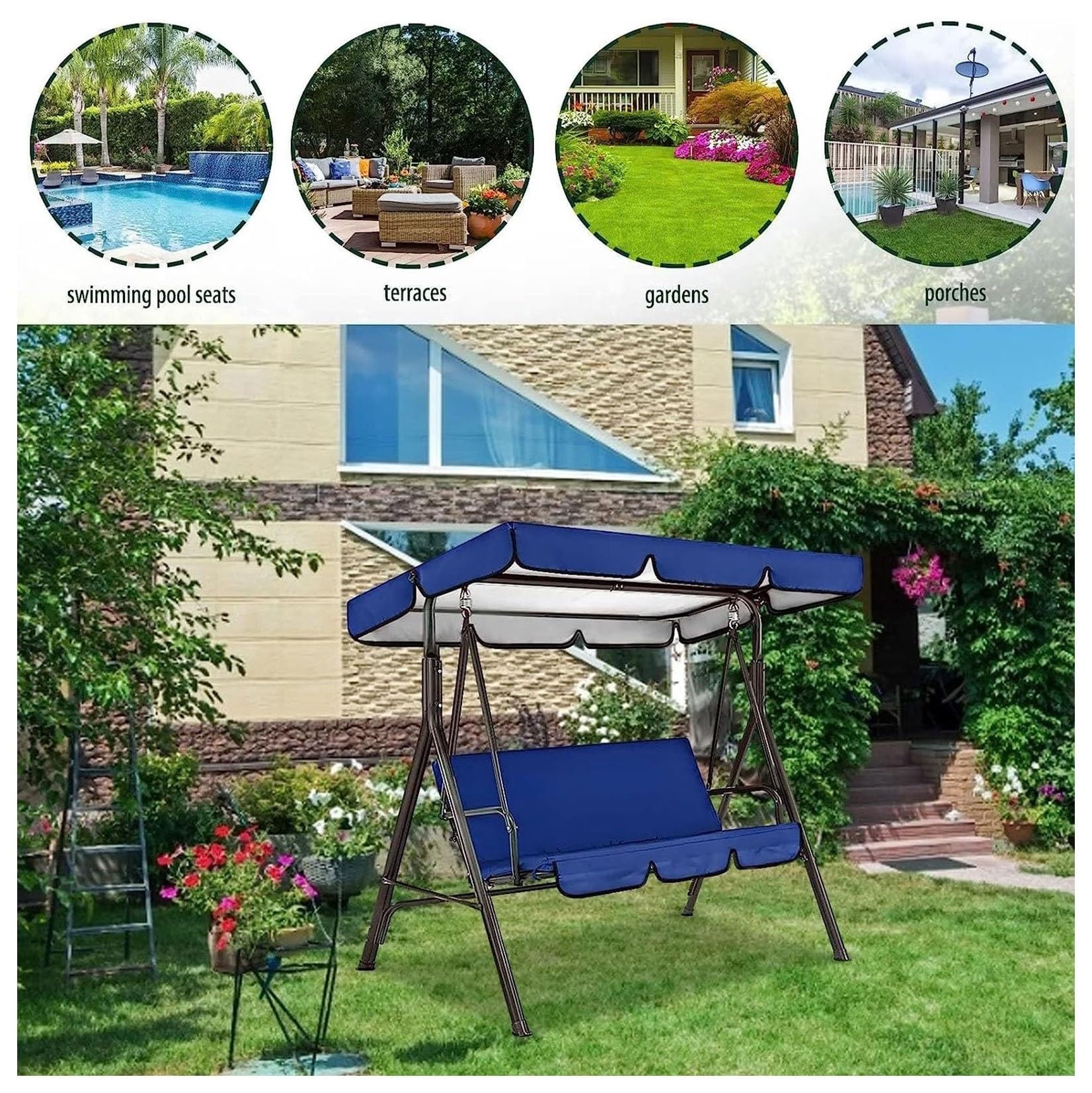 Set Di Coperture Di Ricambio Per Sedile Da Altalena E Tettuccio, Set Di Ricambio Per Tenda Da Sole Con Tettoia Oscillante Per Patio, Durevole, Con Ombra Esterna, Oxford 210d(Dark green,142*120*18 cm)