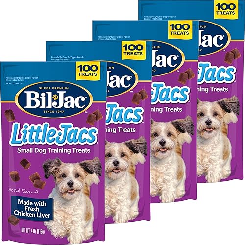 Bil-Jac Little Jacs - Golosinas de entrenamiento para perros pequeños, sabor a pollo, hechas con hígado de pollo, 4 onzas (paquete de 4)