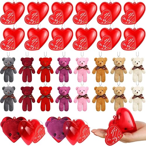 Miniatura 1 de Civaner 48 piezas de juguetes de peluche de San Valentín, llavero de animales de peluche, decoración de caja de corazón con tarjetas de San Valentín
