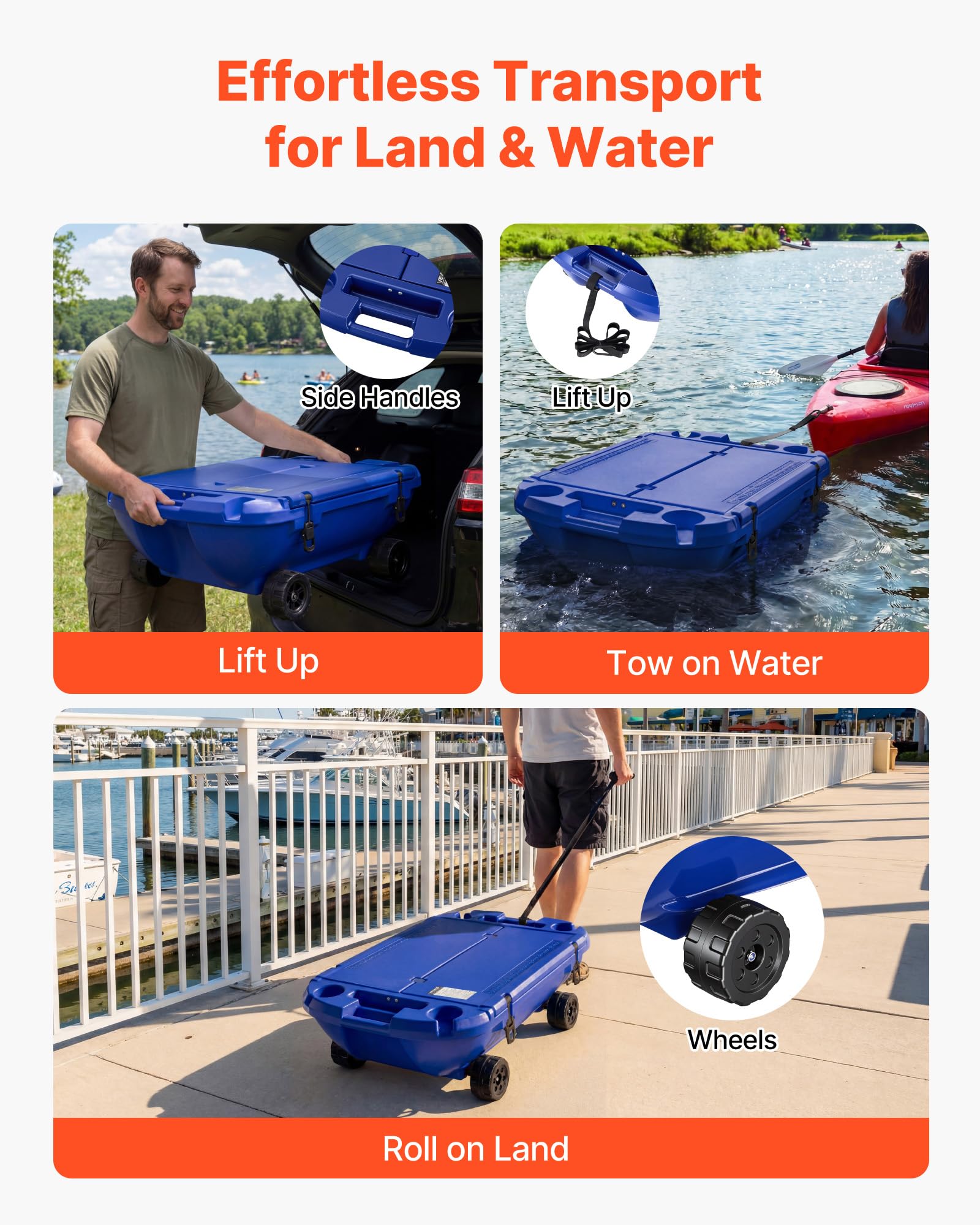 VEVOR Nevera Flotante 37,9 L Enfriador Flotante para Agua y Tierra con Carcasa Rígida Aislada, Ruedas, Cuerda de Remolque, Asas Laterales, Portavasos para Playa Bebida Barco Piscina, Color Azul Oscuro