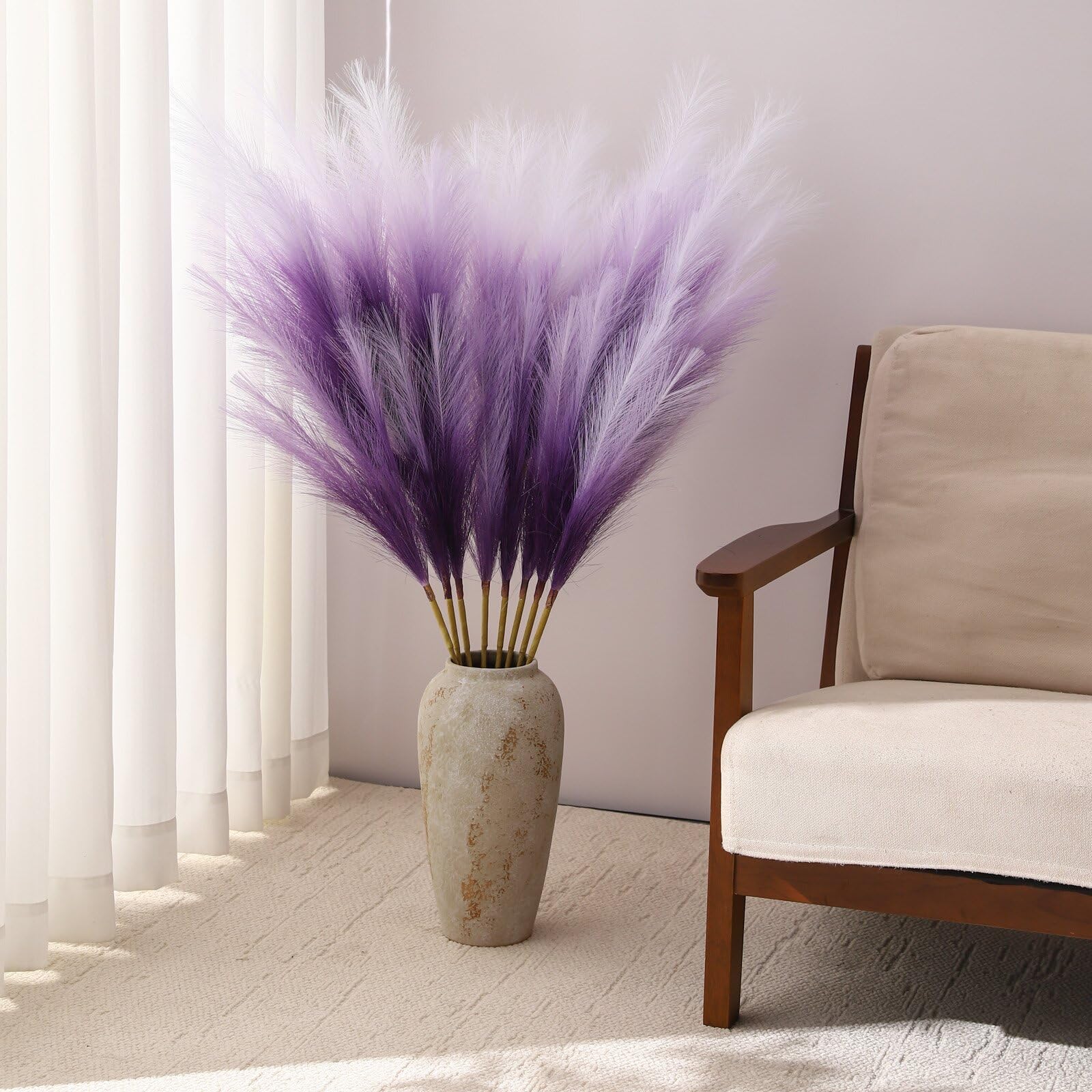 8 Pezzi 113CM Grande Pampas Decorative Artificiali Erba di Pampa XXL Pampa Artificiali Fiori Secchi per la Decorazione Boho del Salotto, Matrimoniale, Vaso, Camera da Letto (Viola Sfumato)