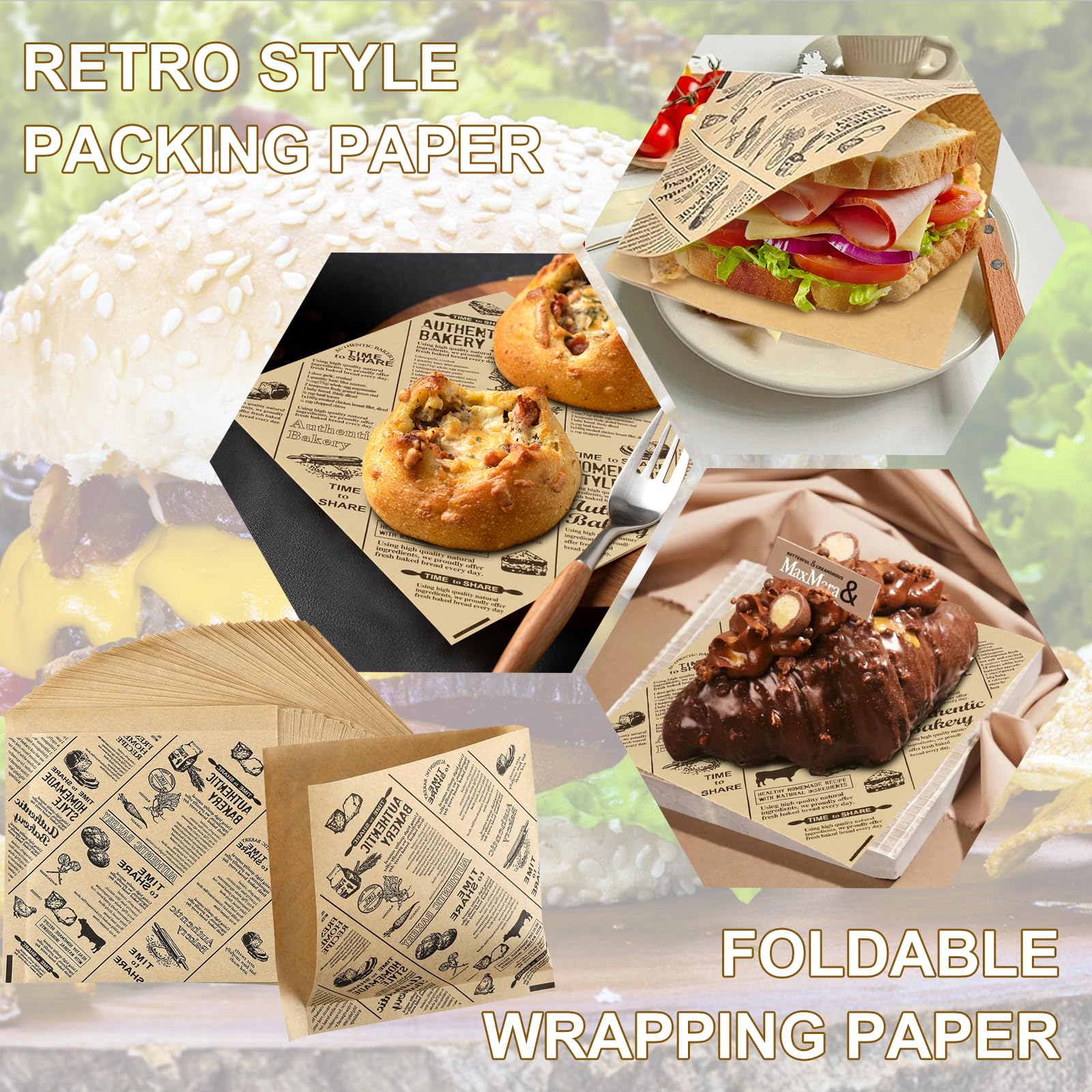 Produktbild von 200 Stück Burgerpapier 15x15,2 Cm – Fettdicht, Wasserfest, Lebensmittelecht, Für Burger, Sandwiches, Pommes Und Snacks – Ideal Für Partys & Picknicks