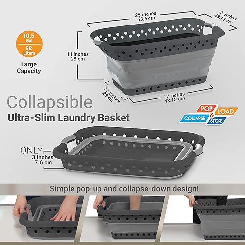 Miniatura 3 de Pop & Load Collapse & Store 1 cesta grande de plástico plegable delgada de 25 pulgadas, cesta de almacenamiento y organización desplegable portátil