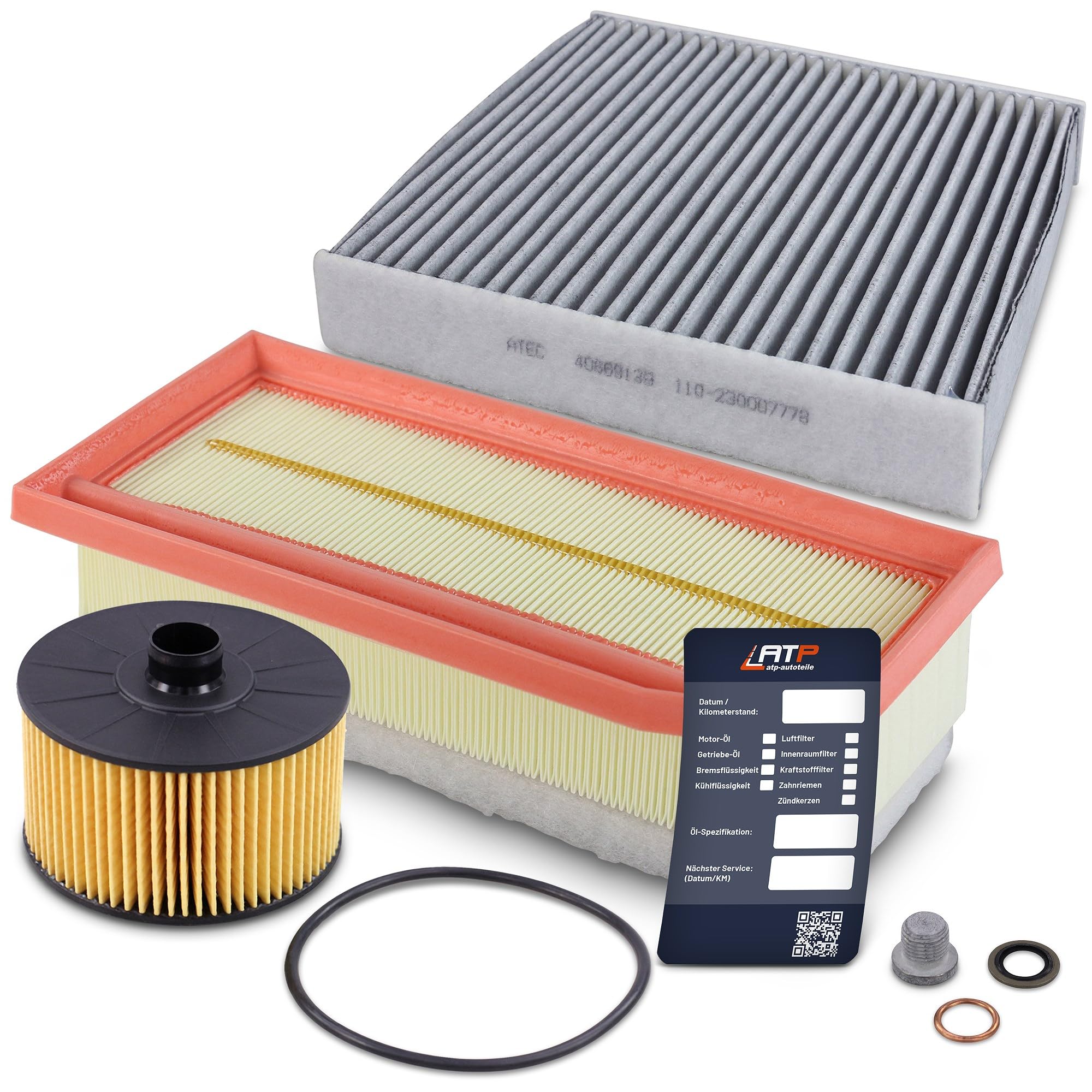 BESTPRICE Inspektionspaket Filterset mit 1x Ölfilter, 1x Innenraumfilter (Aktivkohle), 1x Luftfilter, 1x Ölablassschraube, 1x Ölwechselanhänger