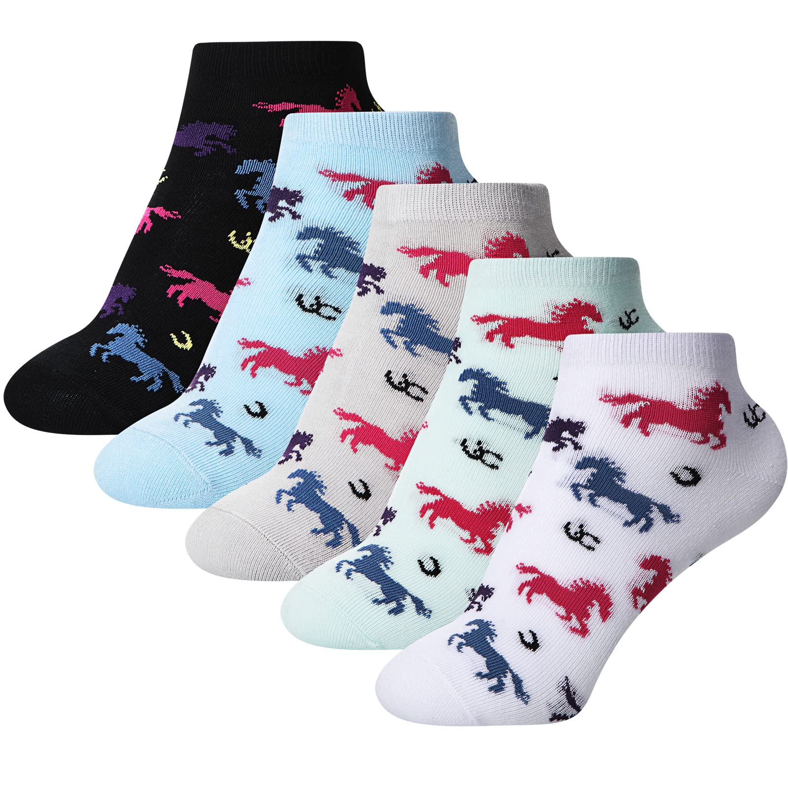 JaGely 5 Pairs Winter Horse Socks for Women Cute Horse Gifts Horse Stuff for Horse Riding Lovers Equestrian Derby Party Favors