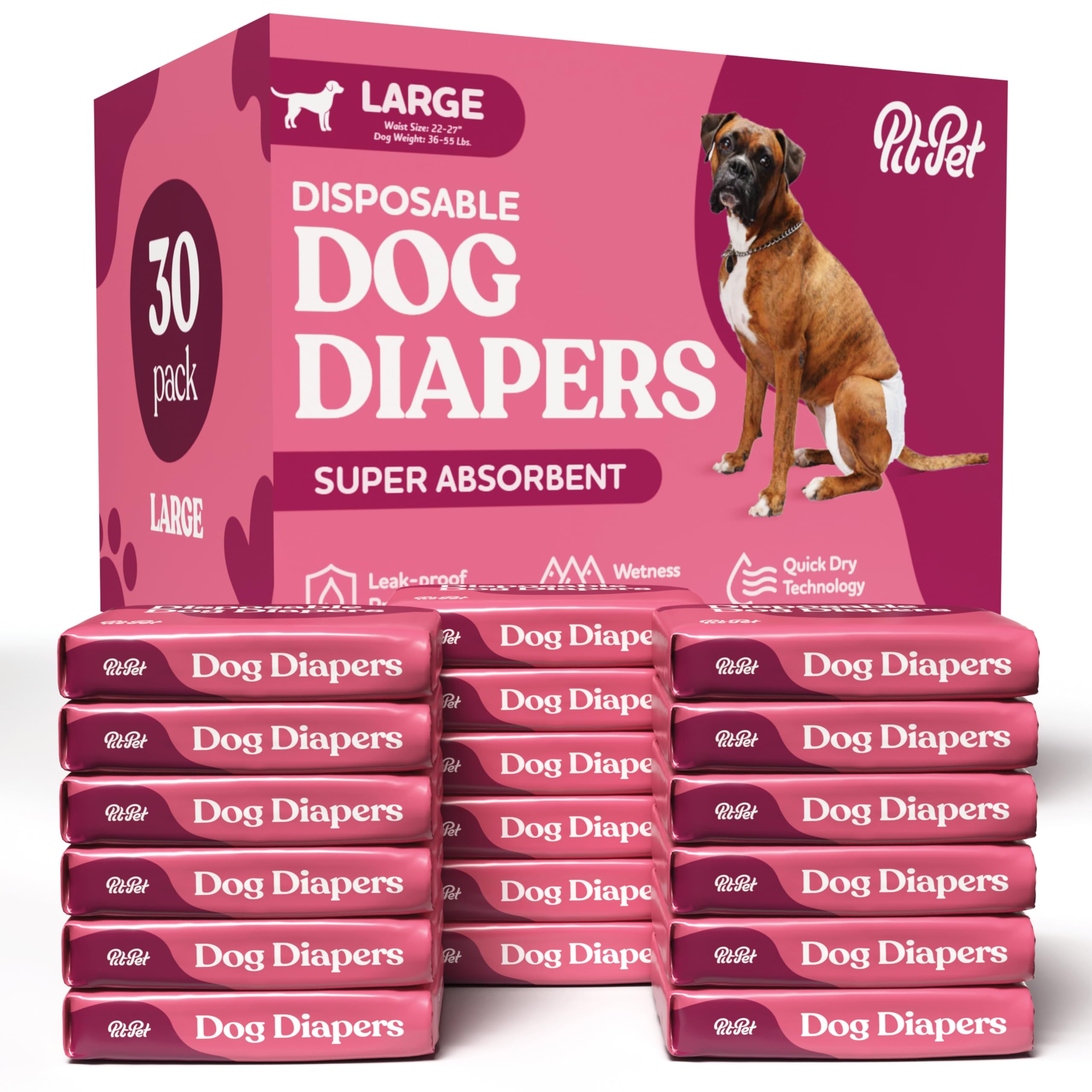 Comfortable Female Dog Diapers - 24-Pack Super Absorbent Disposable Doggie Diapers - FlashDry Gel Technology &amp; Wetness Indicator - Leakproof Diapers for Dogs in Heat, Excitable Urination, Incontinence