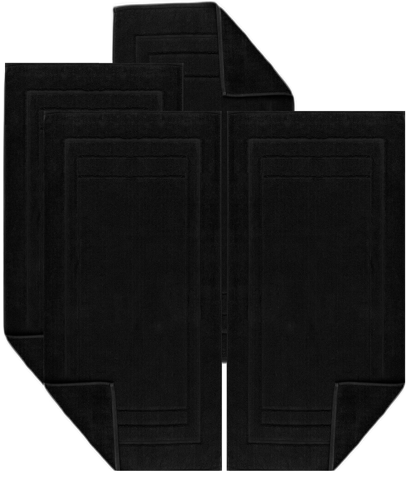 Luxury Egyptian Cotton Terry Toweling Bath Mats Set of 2, 4, 6 & 12 Bathroom Rugs 50 x 70 cm Super Soft High Absorbent Shower Floor Towels Quick Dry Hotel Bathroom Mat (4, Black)