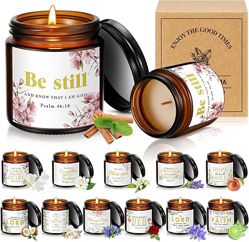 Miniatura 7 de 12 tarros cristianos de 3.5 onzas de velas perfumadas religiosas para mujeres, juego de velas de agradecimiento de graduación con versículo bíblico