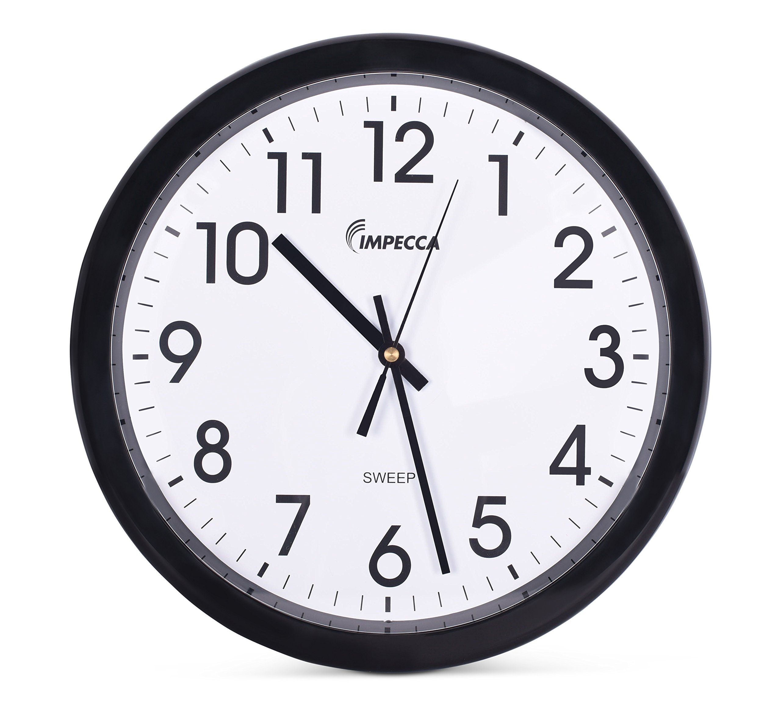 Impecca WCW12M1 12'' Non Ticking Sweep Movement Wall Clock, Black