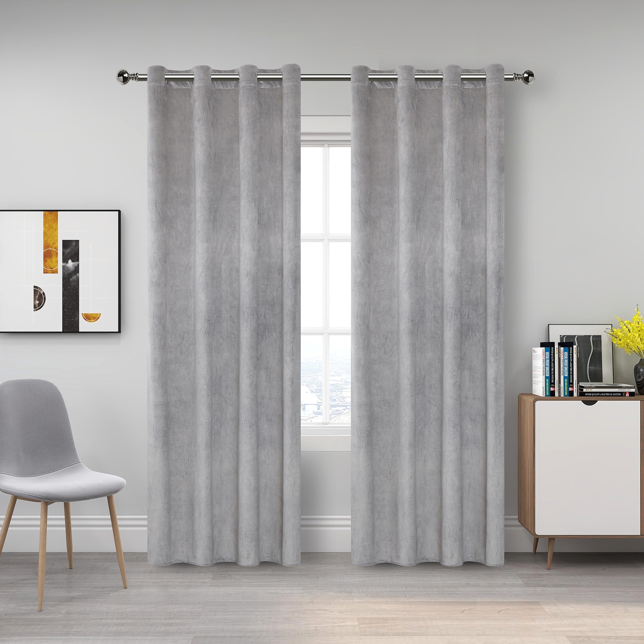 Miracle Home. Cortinas mordernas y Elegantes de 2 Piezas (Incluye una Pieza) para salón y Dormitorio con Ojales. Gerbera. 200cm (Ancho) x 260cm (Alto). Gris