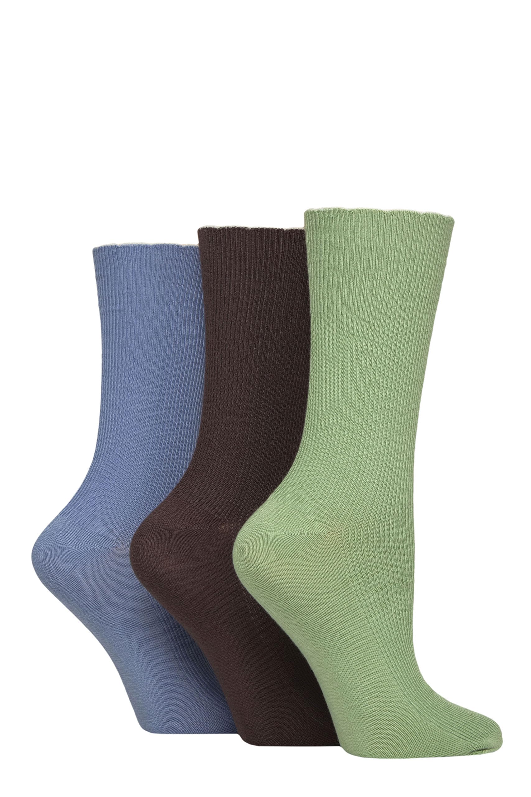 ELLE Ladies Ribbed Bamboo Socks with Scallop Top Pack of 3 (UK, Numeric, 4, 8, Regular, Regular, Forager)