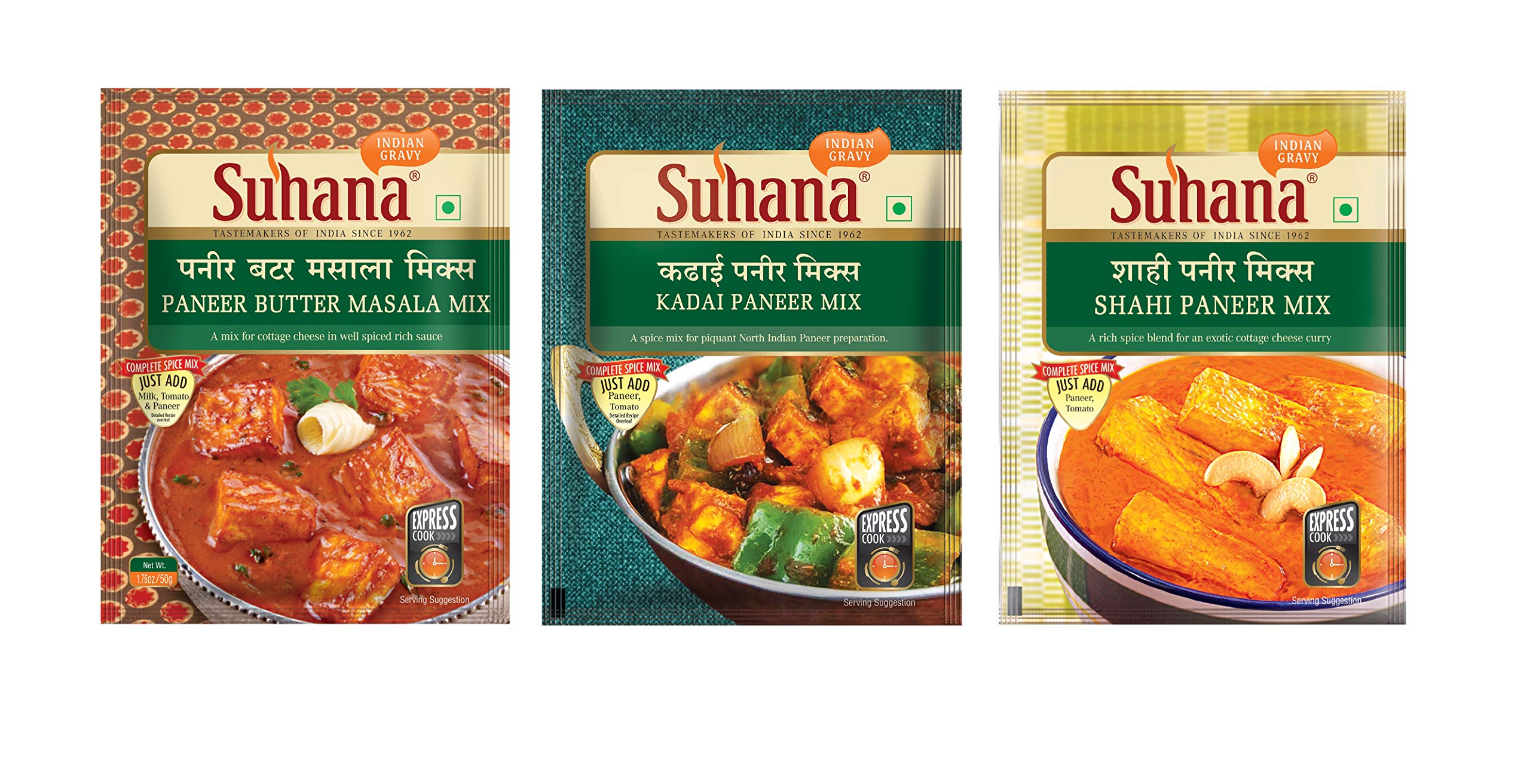 Suhana Paneer Combo Pack of 6 - Shahi Paneer 50g x 2, Kadhai Paneer 50g x 2, Paneer Butter 50g x 2 (B08QS47SLT) Amazon Price History, Amazon Price Tracker