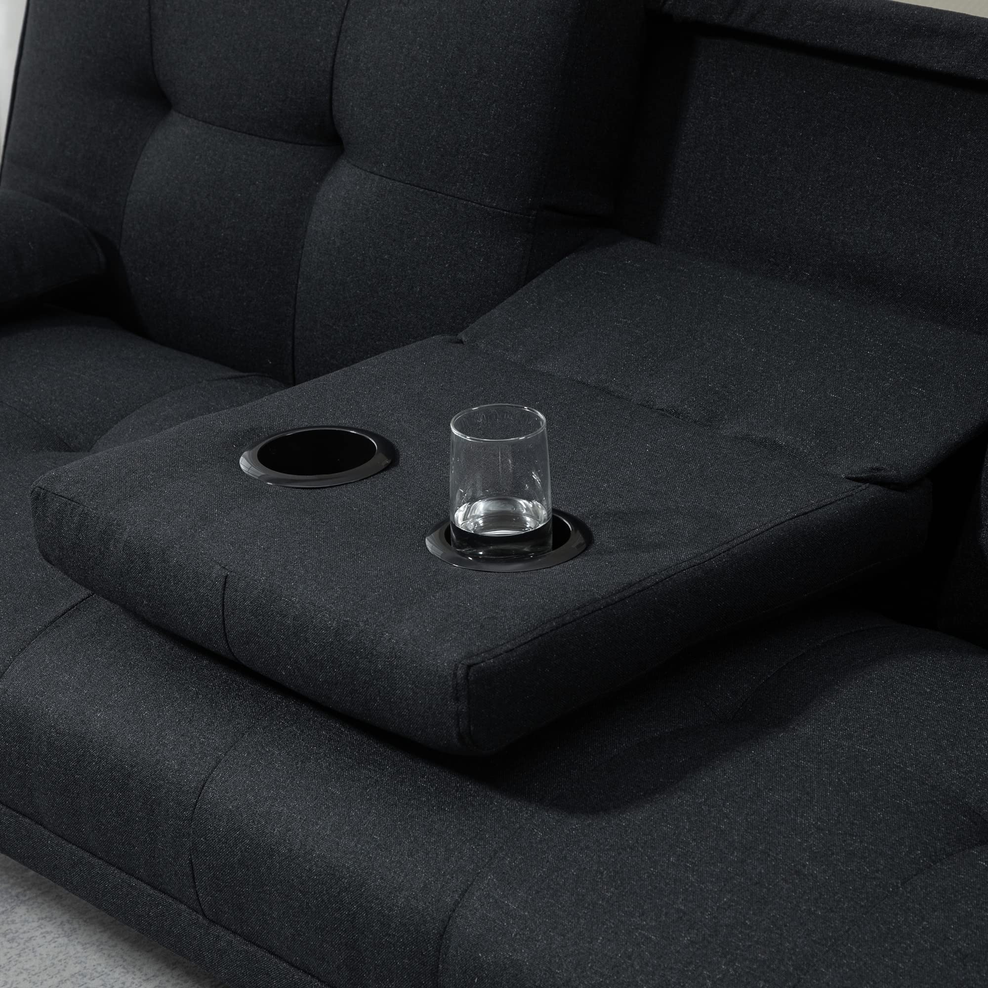 HOMCOM Canapé Convertible 3 Places, canapé-lit rembourré avec Dossier réglable 3 Niveaux, 2 Coussins et 2 Porte-gobelets intégrés, Tissu de Lin, pour Salon, Chambre d'amis, Petit Espace, Gris