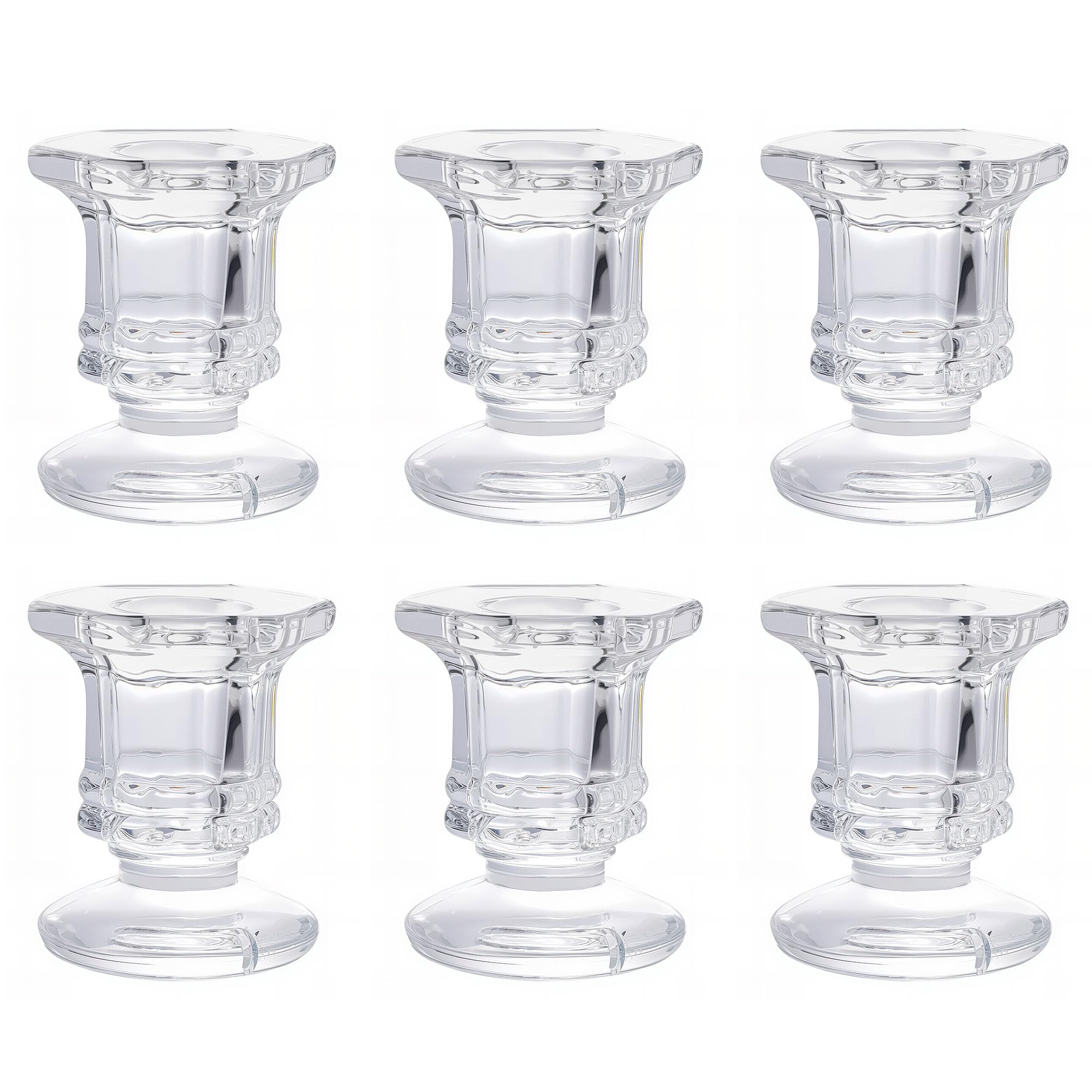 6Pcs Glass Candle Holder, Clear Taper Holders, Small Candlestick Stands