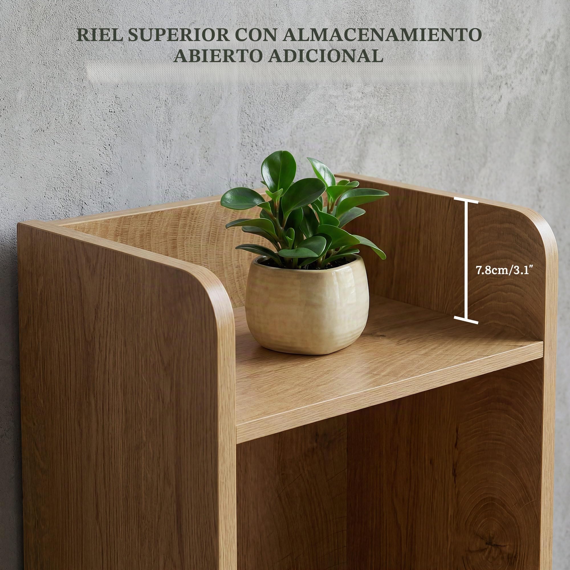 YITAHOME Estantería Alta y Estrecha estantería esquinera Estrecha con 5 estantes y 2 cajones de Tela, estantería Independiente para salón, Dormitorio y Oficina, Acabado Roble