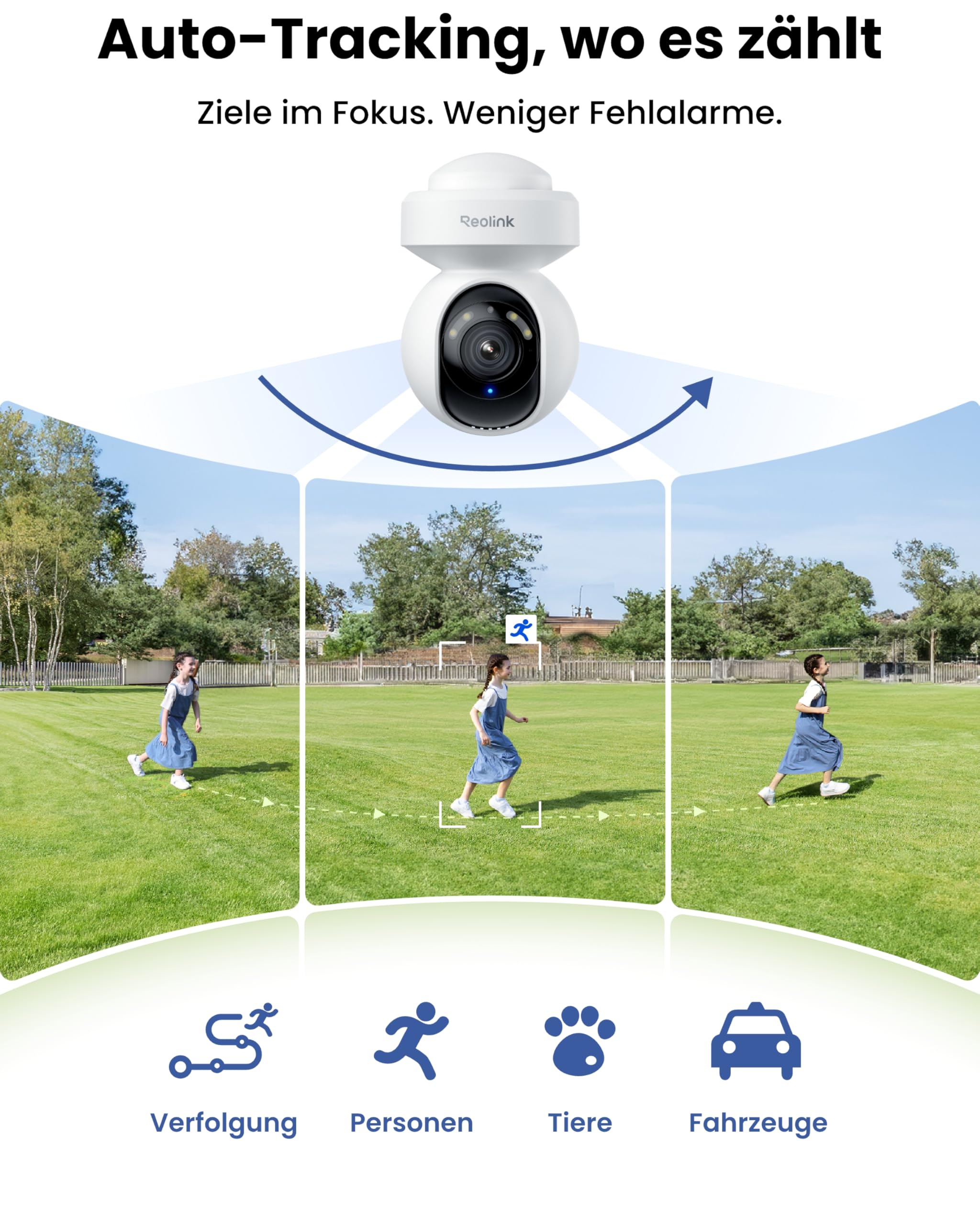 Reolink 4K Wi-Fi 6 PTZ Überwachungskamera Aussen mit Auto-Tracking, 3X Optischem Zoom, 2,4/5GHz WLAN Kamera Outdoor, Person/Auto/Tiererkennung, Farbnachtsicht, 2-Wege-Audio, E1 Outdoor Pro
