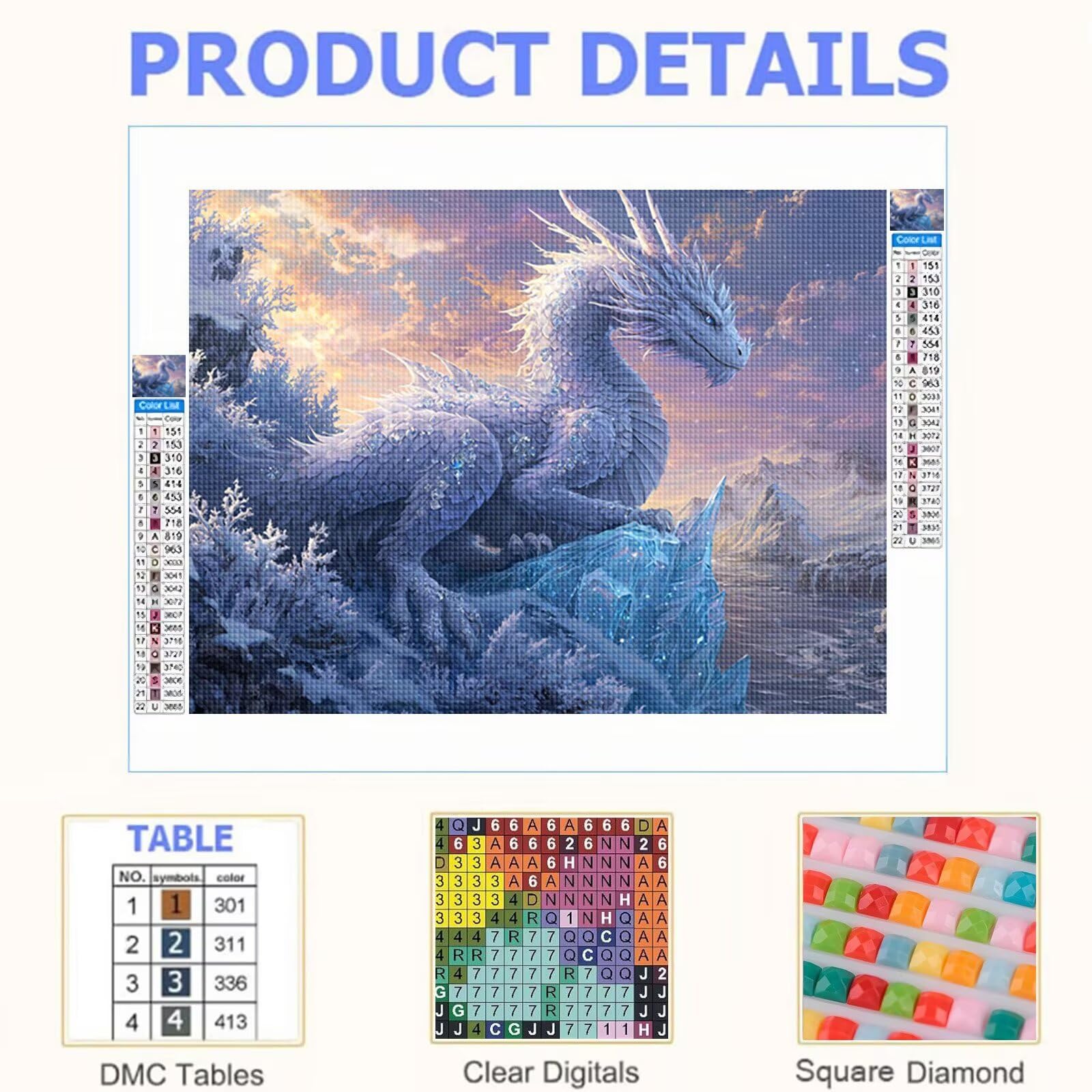 Diamond Painting Dragon, Peinture Diamant Adulte Animal 90x70 cm T0-939