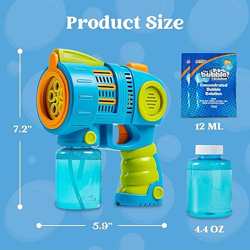 Miniatura 9 de Sloosh Paquete de 2 pistolas de burbujas con solución de recarga de burbujas, más de 5000 burbujas por minuto, inastillable, a prueba de fugas,