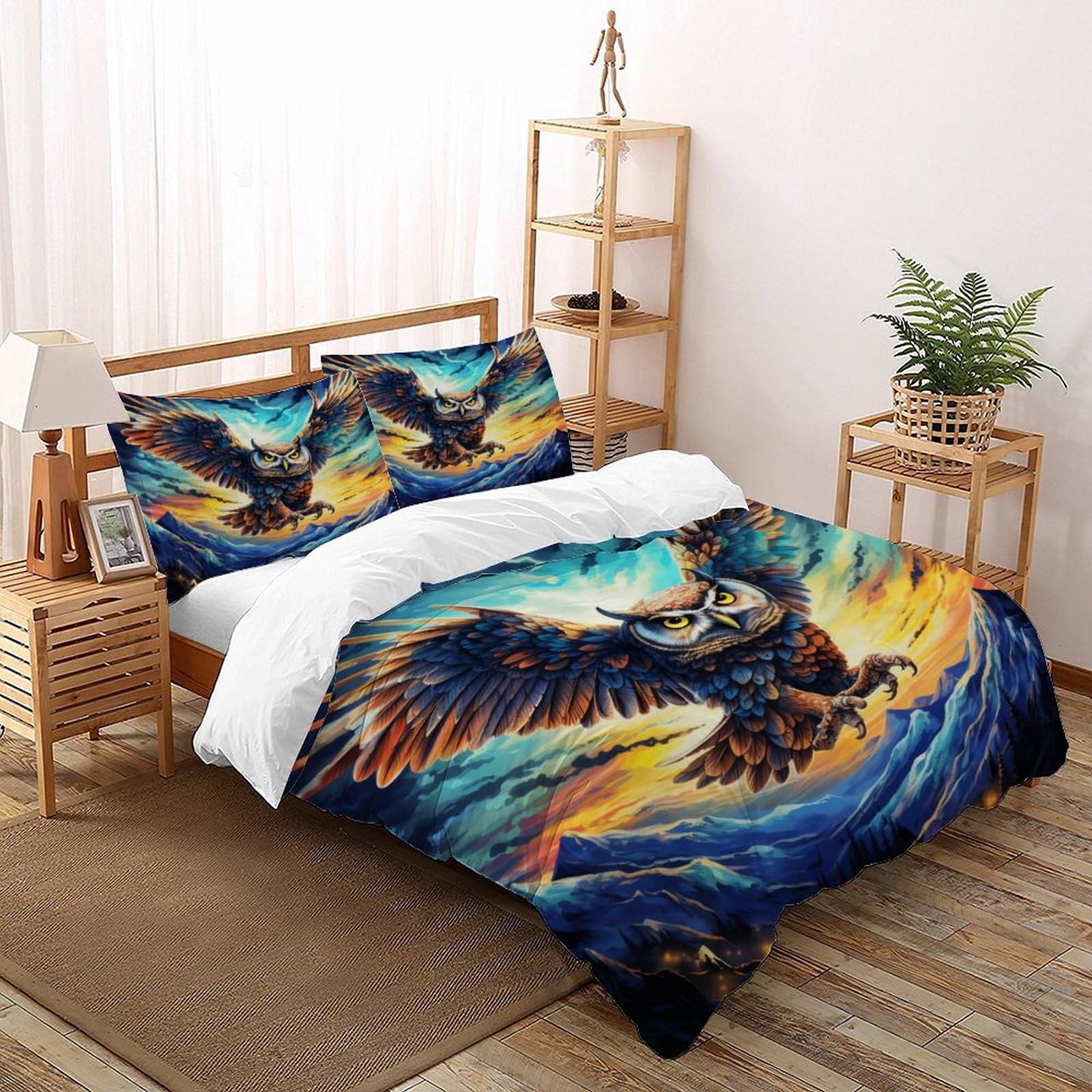 Housse de couette 260x220 sans repassage parure lit microfibre zippée animaux 3D