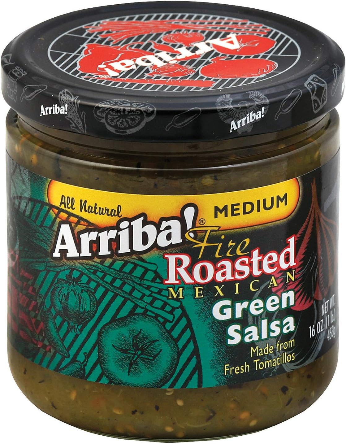 Arriba! Medium Green Salsa, 16-Ounce Glass (Pack of 6)