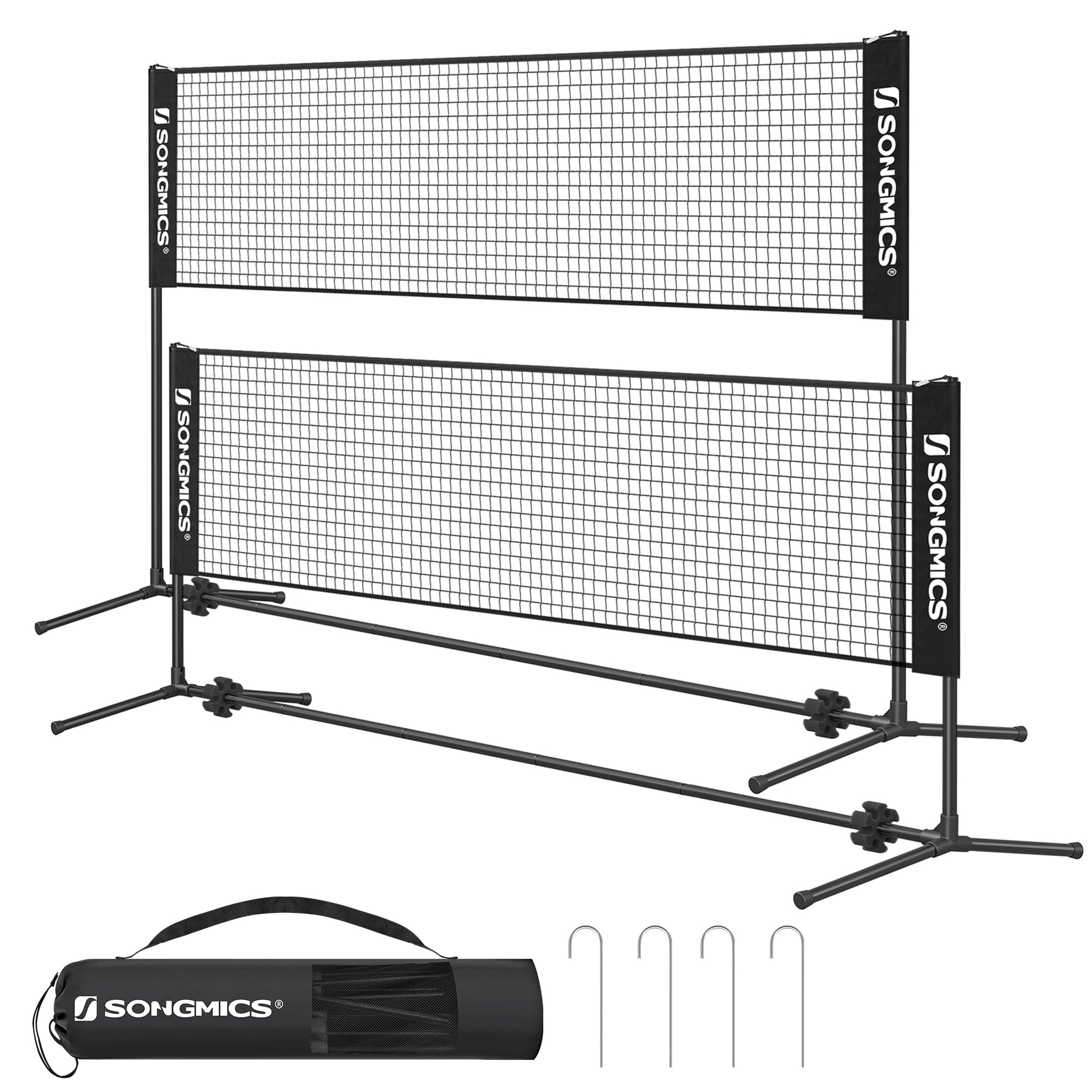 SONGMICS 300 cm/400 cm/500 cm Badmintonnetz, Volleyballnetz, höhenverstellbare Stangen, tragbares Set für Tennis, Beach-Volleyball, für Garten, Park, Outdoor