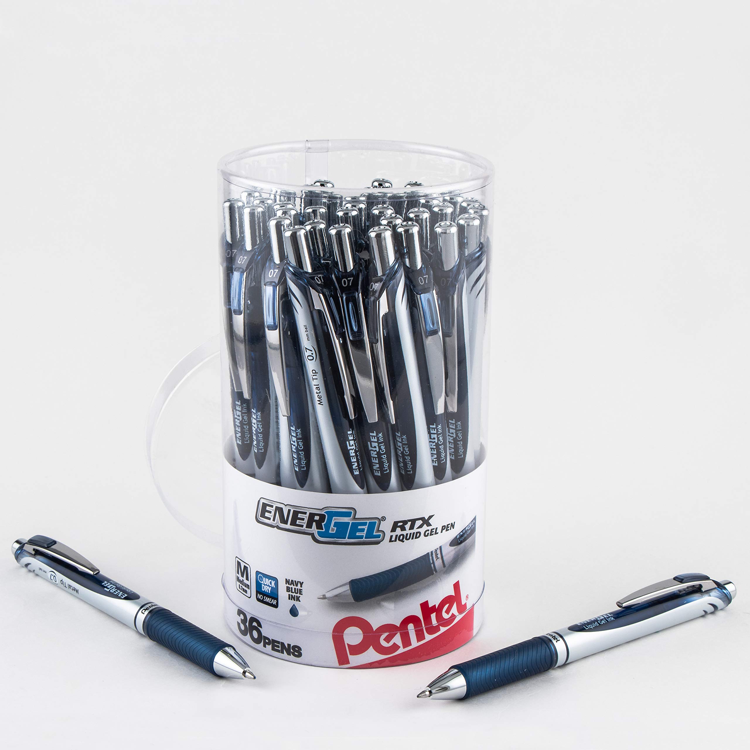 Pentel EnerGel RTX BL77PC36CA - Recipiente retráctil de gel líquido, tinta azul marino, 36 unidades