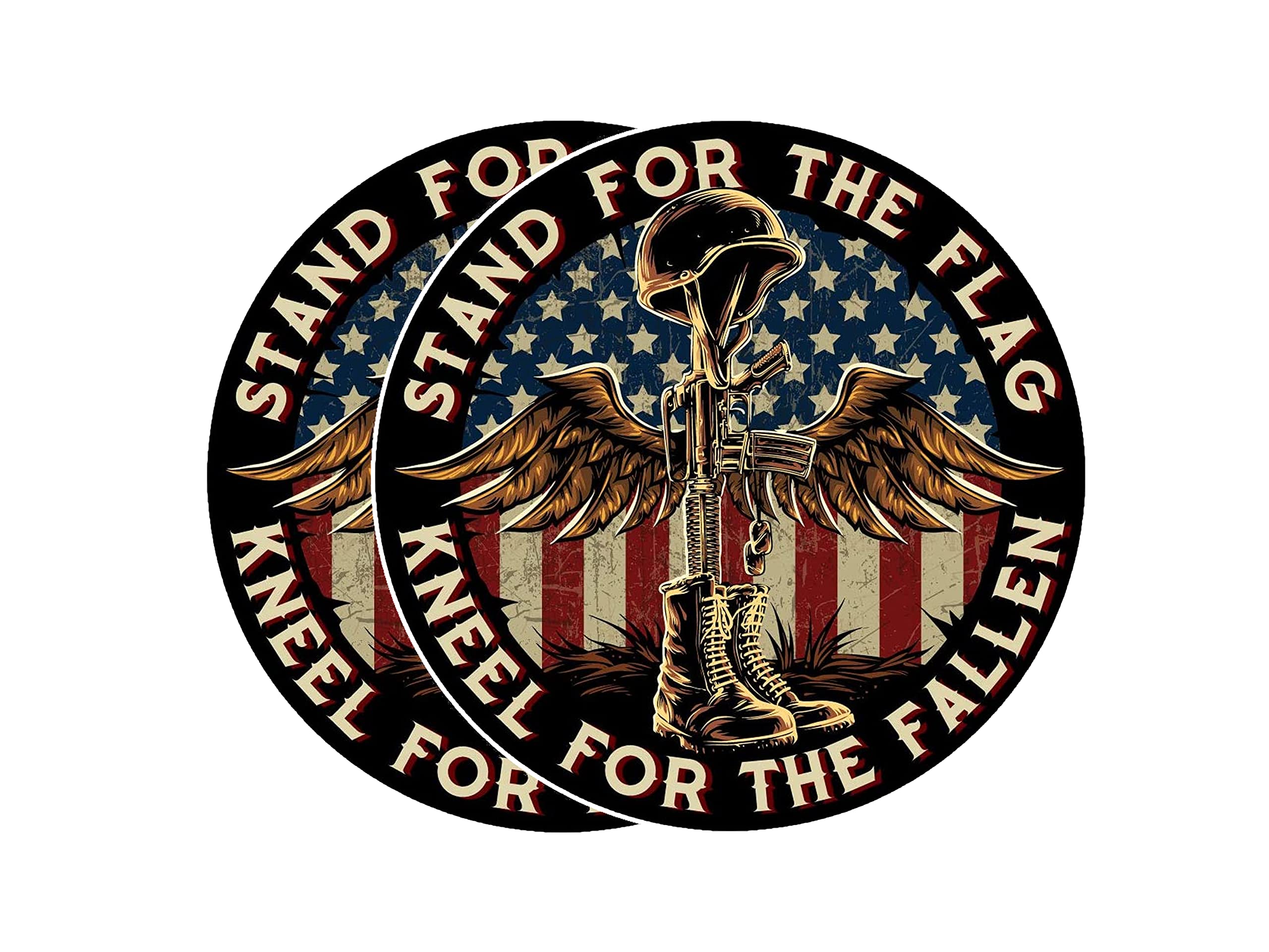 United by ColorUnited by Color Stand For The Flag Kneel For The Fallen (Pack of 2) 5x5 Inches - Strong Adhesive Waterproof patriotic stickers - Does not Fade, Used for Truck, Car, Helmet, Laptop, RV, Water Bottle,