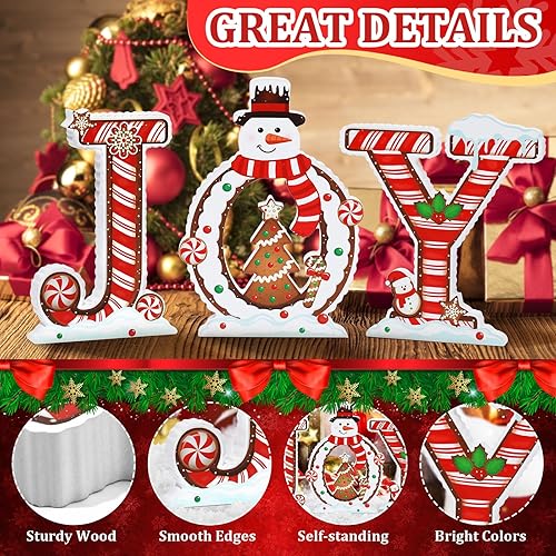 Miniatura 3 de JOY - Letrero de Navidad, decoración de mesa de Navidad de madera, decoración de bandeja escalonada, mesa de centro de mesa de Navidad de pie para