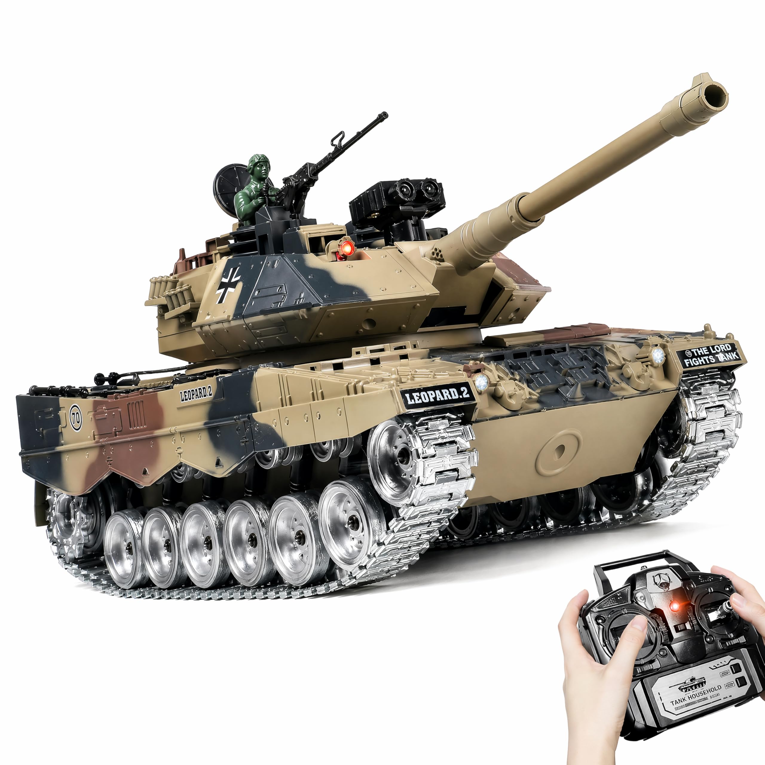 Tanque RC Leopard 2A 1:18 Orugas Metálicas – Humo Sonido 2.4GHz Rotación 360° | Tanque Teledirigido Militar Regalo Niño 8 Años | Kit Completo