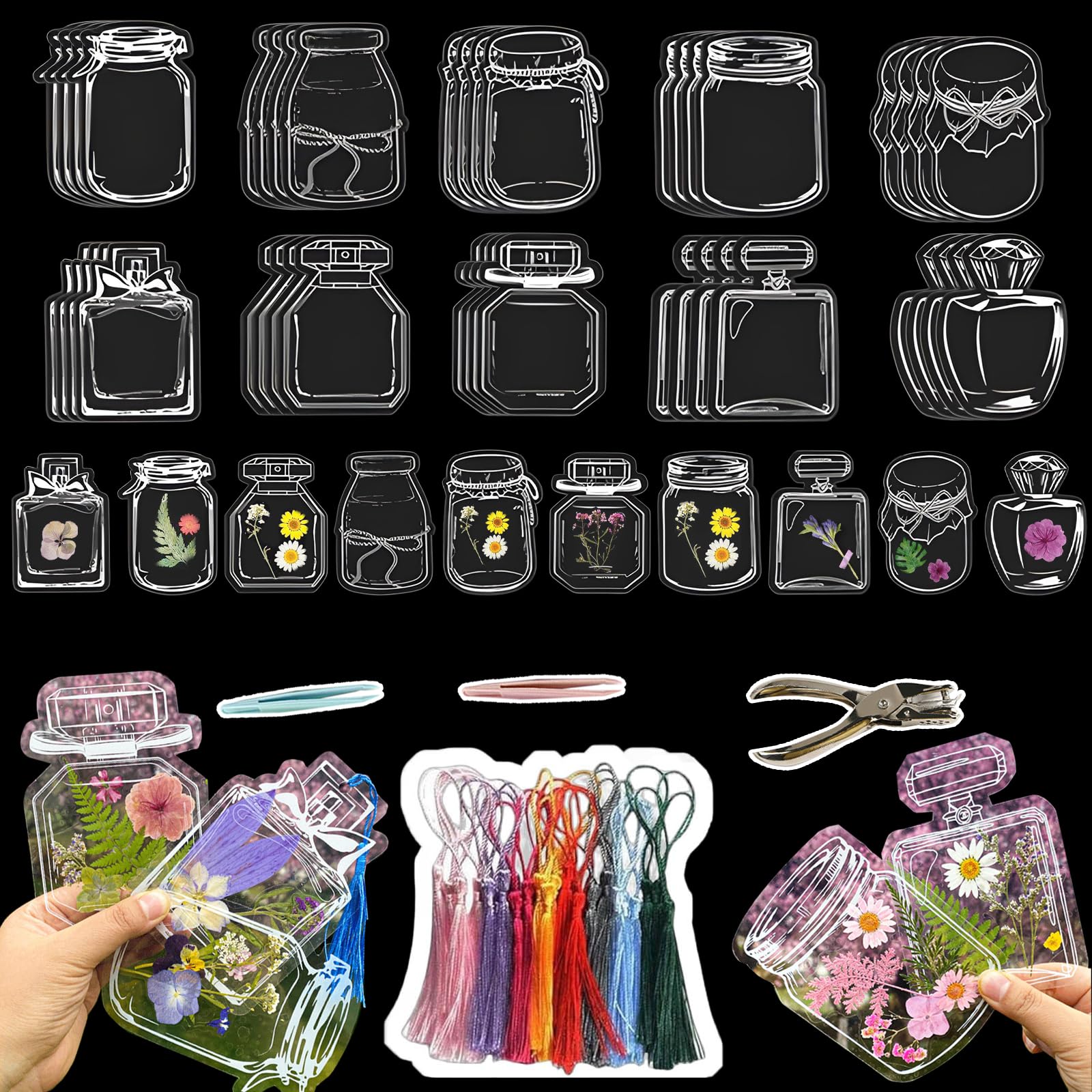 82PCS Transparent Dried Flower Bookmarks, Clear Pressed Flower Bookmark Making Kit