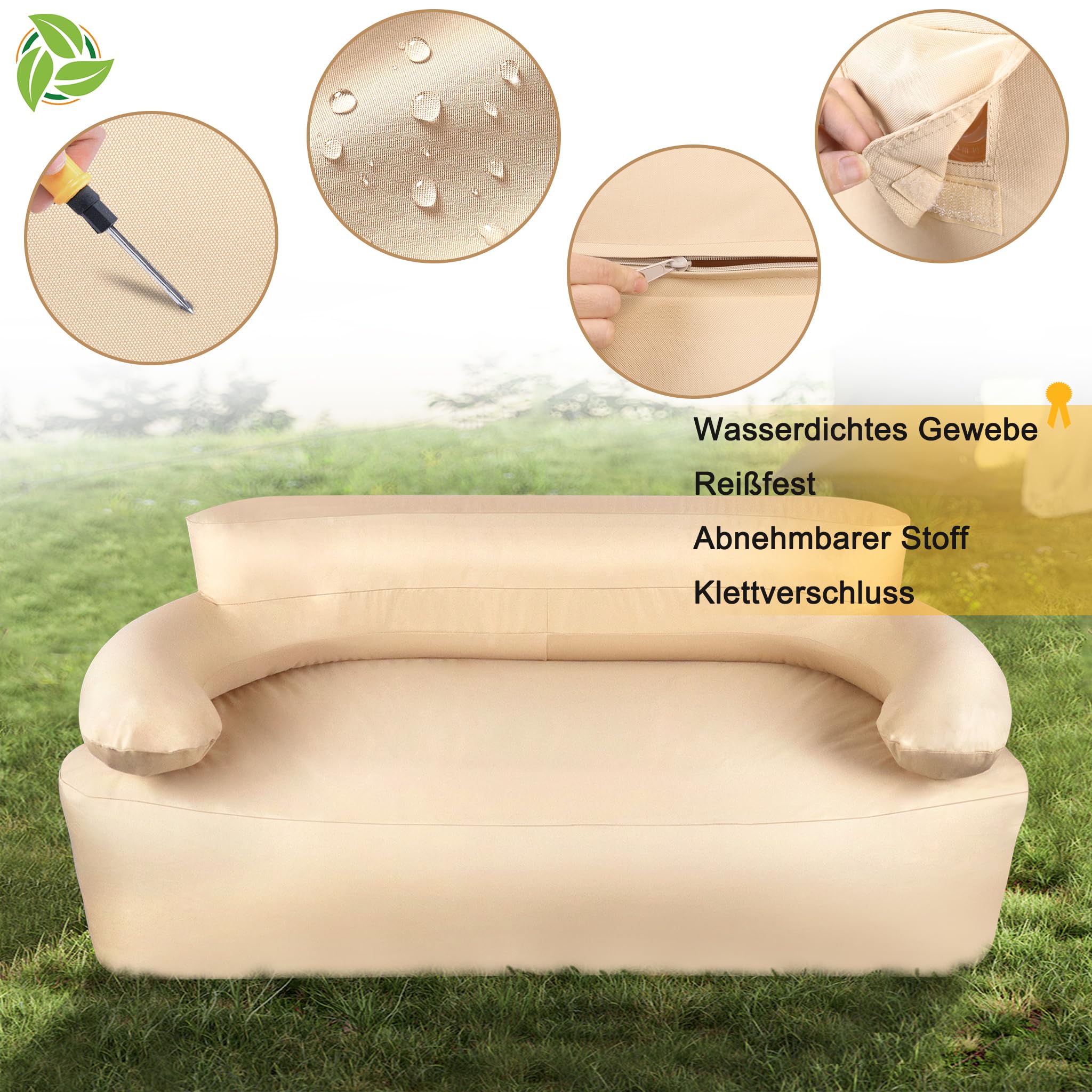 HENGMEI Opblaasbare sofa, luchtbank, draagbaar, campingbank, opblaasbare stoel met rugleuning, armleuning, slaapstoel, loveseat, campingsofa, luchtmatras met pomp, tweepersoonsbank, 178 x 86 x 69 cm