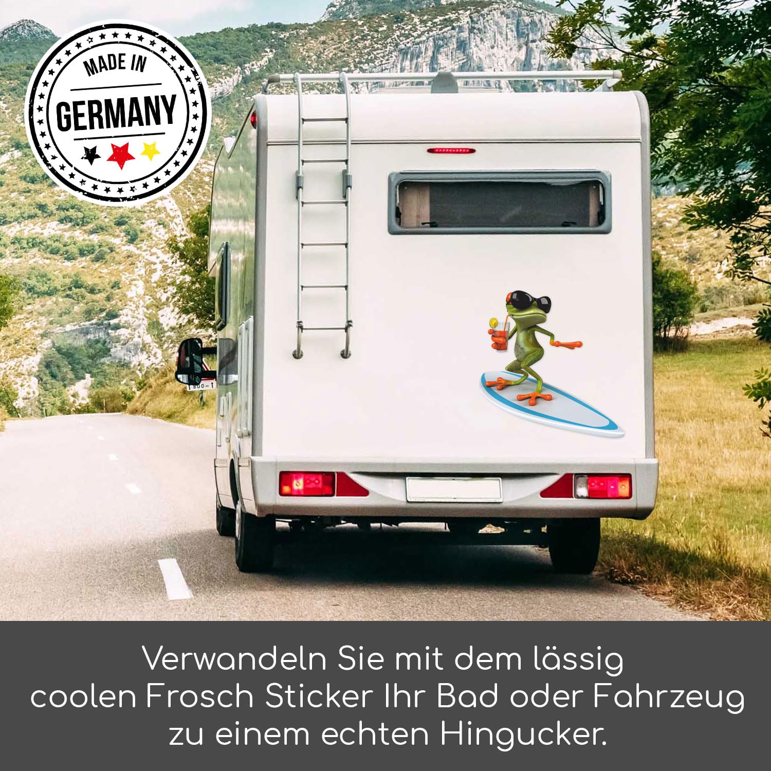 younikat Sticker Surfer Frosch - 75 cm - lustiger XXL Aufkleber - kfz331