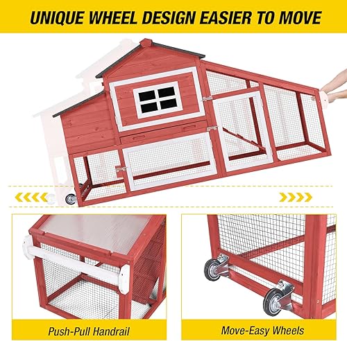 Miniatura 8 de Aivituvin Gallinero móvil gallinero, jaula grande para aves de corral con ruedas, casa de pollo al aire libre