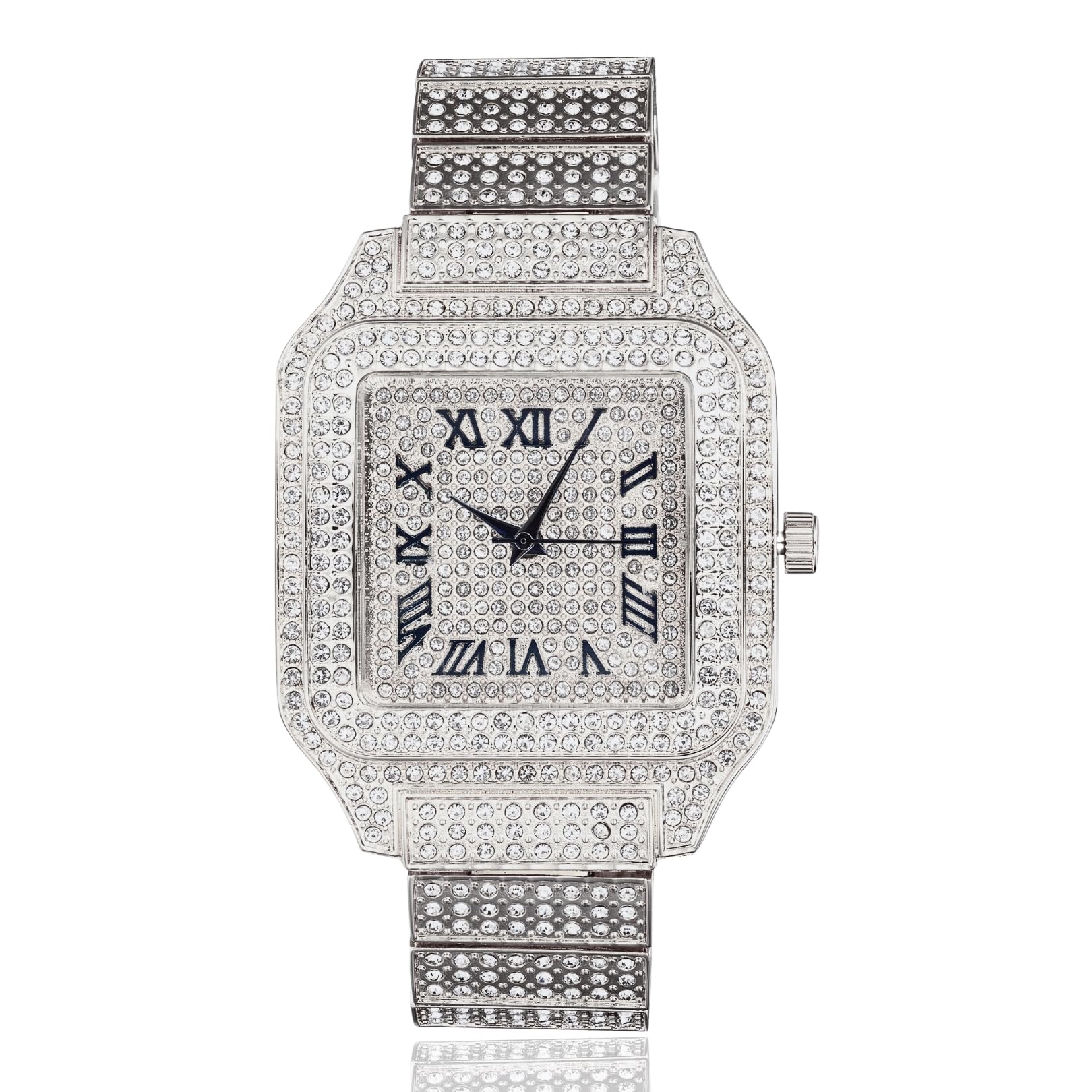 Halukakah Herrenuhr – Moissanit Diamant Iced Out – Luxus 18K Echtgold/Platin-Weißgold Plattiert, 40MM Eckiges Zifferblatt mit Römischen Zahlen, Massiv Gefertigt, 20,5cm Armband – Kommt mit Geschenkbox