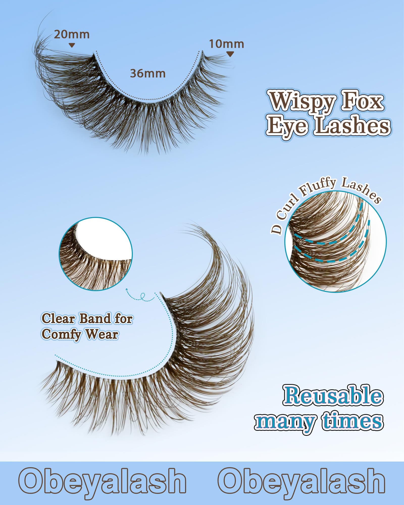 Cat Eye Lashes Brown Strip Eyelashes Wispy Fox Eye Lashes 14pairs Fake Eyelashes 100% Handmade D Curl Soft and Reusab by Obeyalash (Style-Brown 146) - Image 2