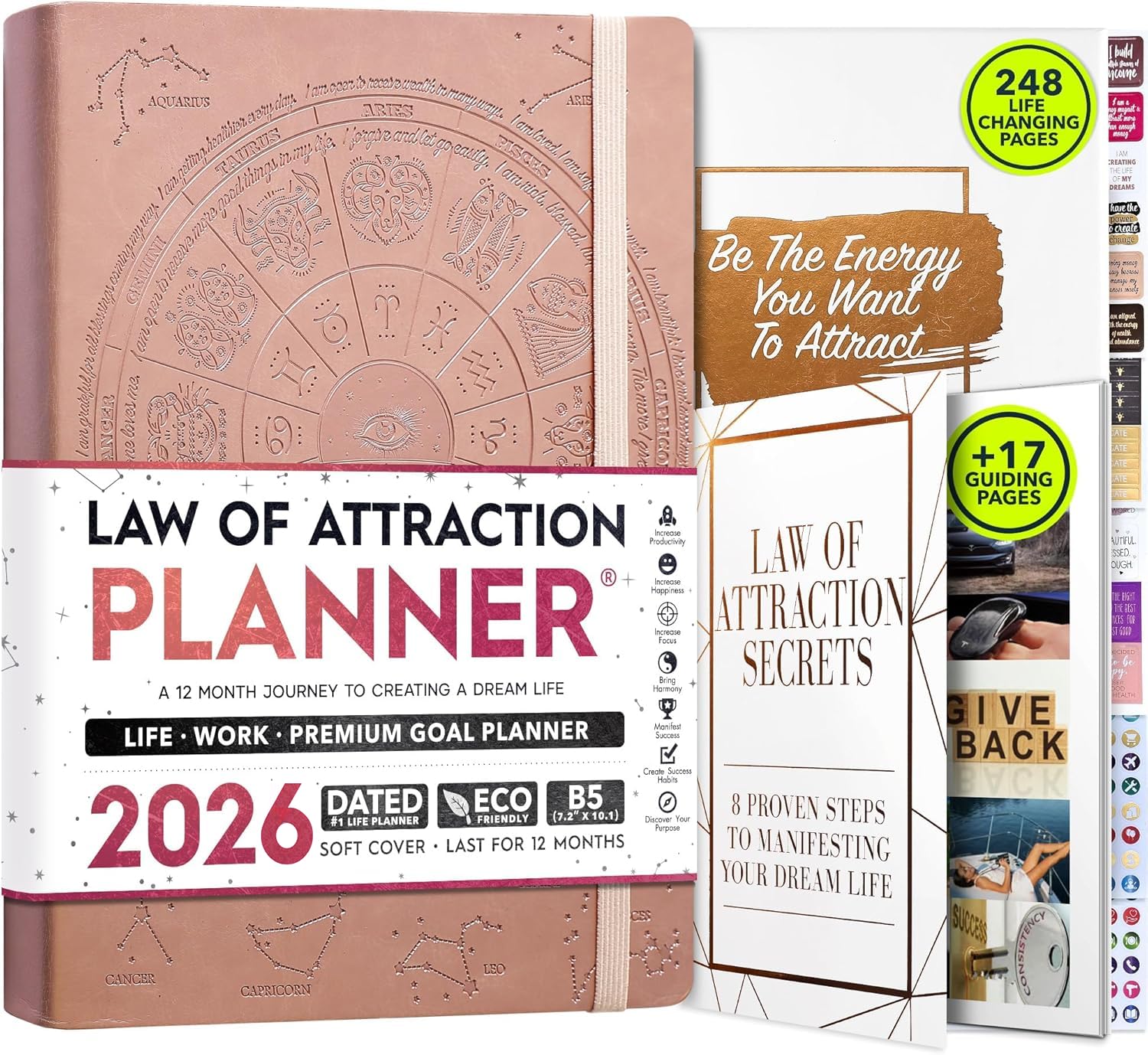 Deluxe 2026 Planner Weekly and Monthly | Law of Attraction Planner with Productivity App | 12-Month for Productivity, Gratitude & Goal Setting | Includes Foldable Vision Board, Gift Box & Stickers