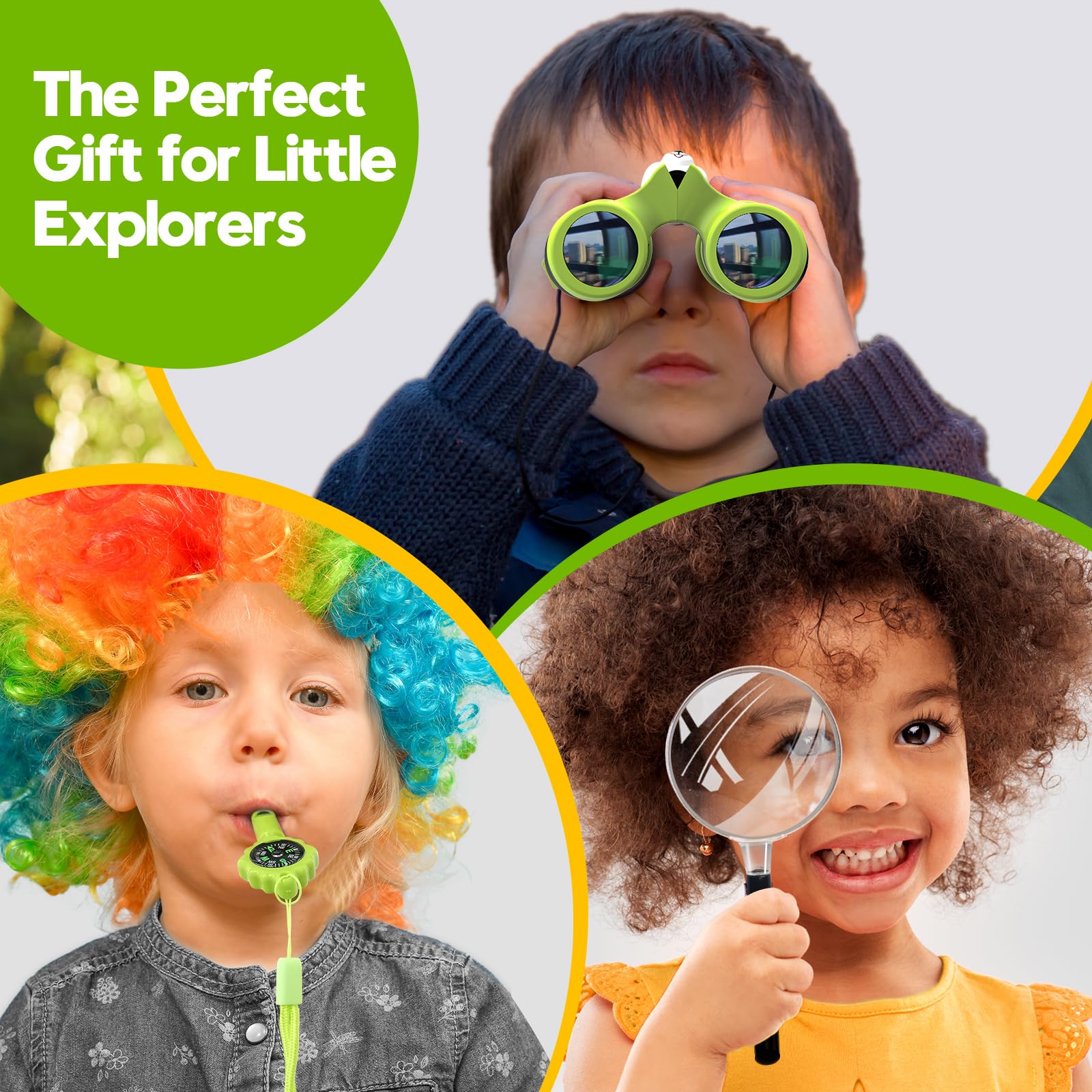 Binocolo Bambini 8x21 Ottica reale ad alta risoluzione, con lente d'ingrandimento e bussola fischietto, binocolo per bambini da 3 a 12 anni, ragazzi e ragazze, escursioni, viaggi