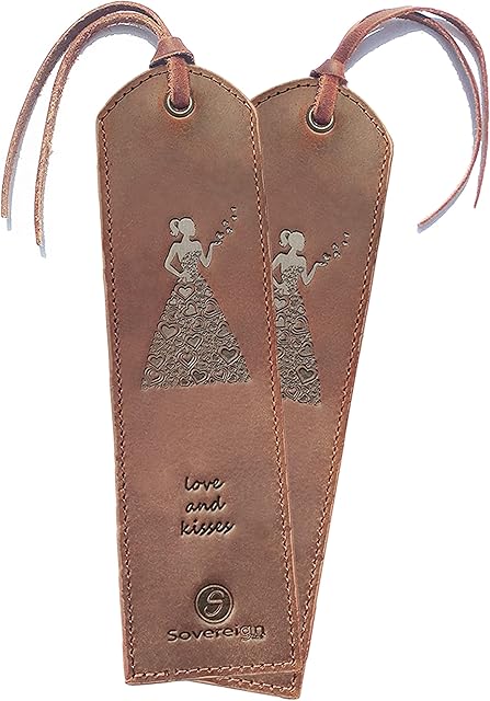 Leather Bookmark Handmade with Woman in Heart Dress Design - Pack of 2 Genuine Leather Book Marks - Perfect Bookmarks for Women & Kids | Great Idea for Leather Gifts for Bookworms Writers & Friends