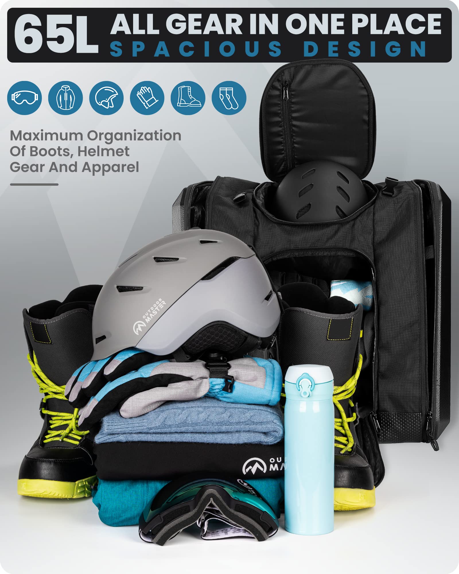 OutdoorMaster Boot Bag - Hard Case Ski Boots and Snowboard Boots Bag, Excellent for Travel with Waterproof Exterior & Bottom