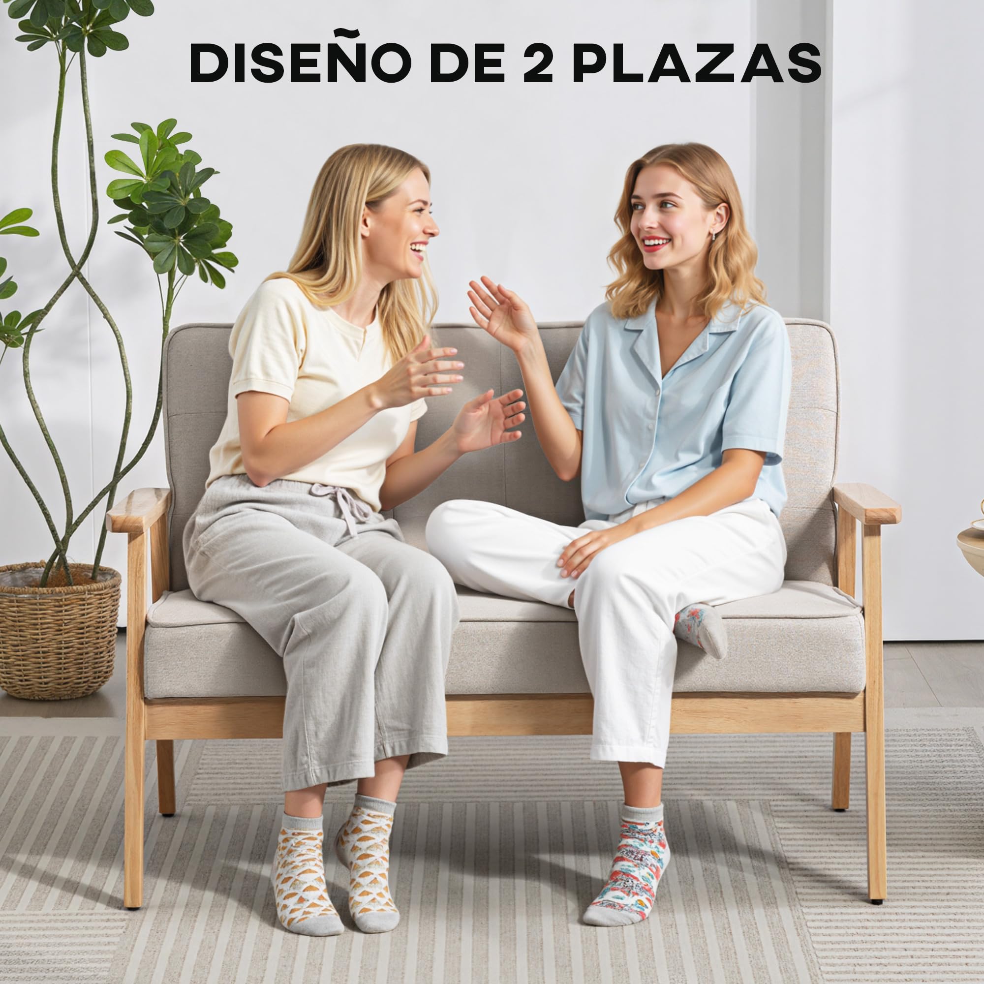 HOMCOM Sofá de 2 Plazas, Tapizado en Lino Sintético, Sofá Nórdico con Patas y Reposabrazos de Madera de Caucho, Respaldo Acolchado, para Salón, Dormitorio, Oficina, Sala de Estar, 113x67x78 cm, Beige