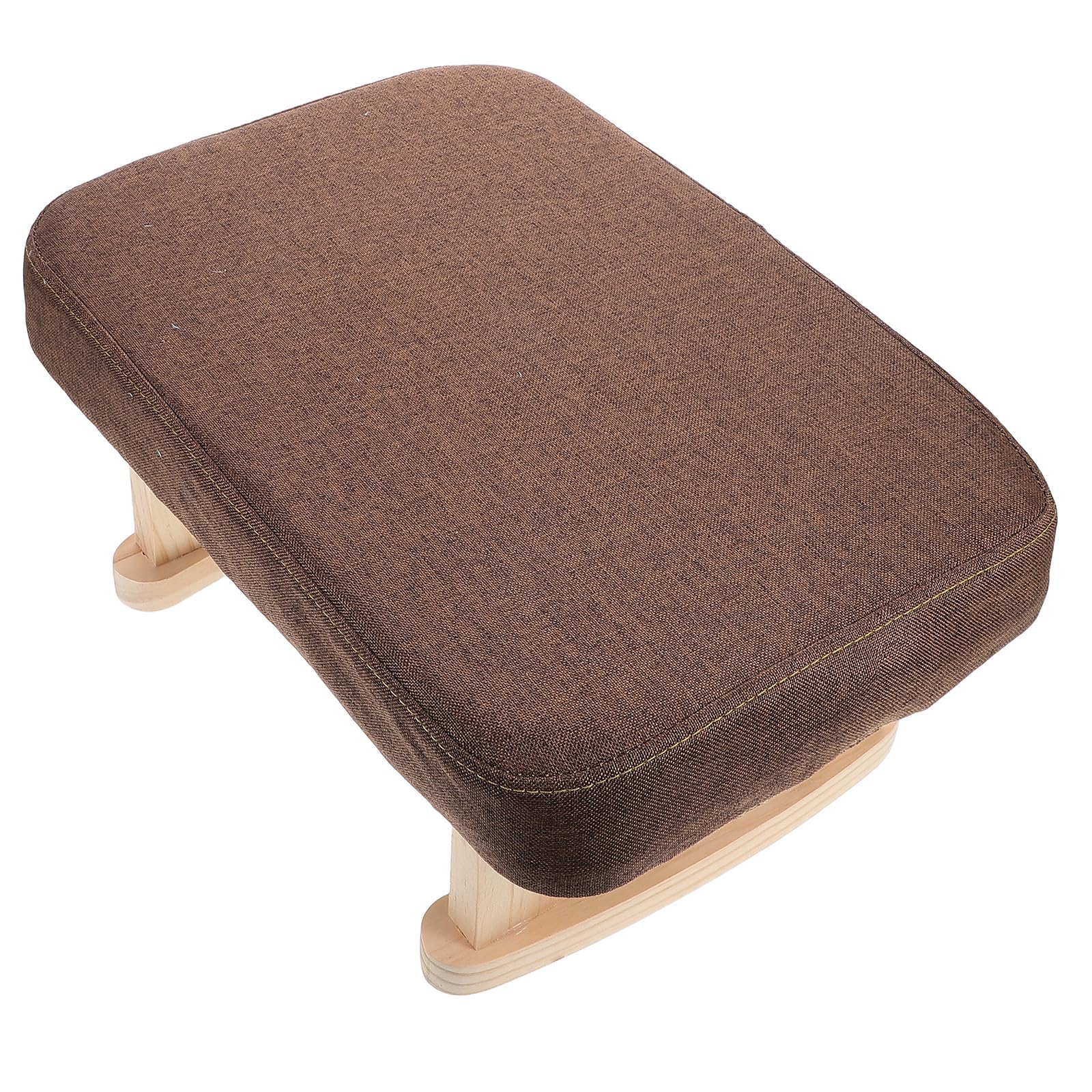 Tabouret rembourré vintage compact assise tissu café pieds bois