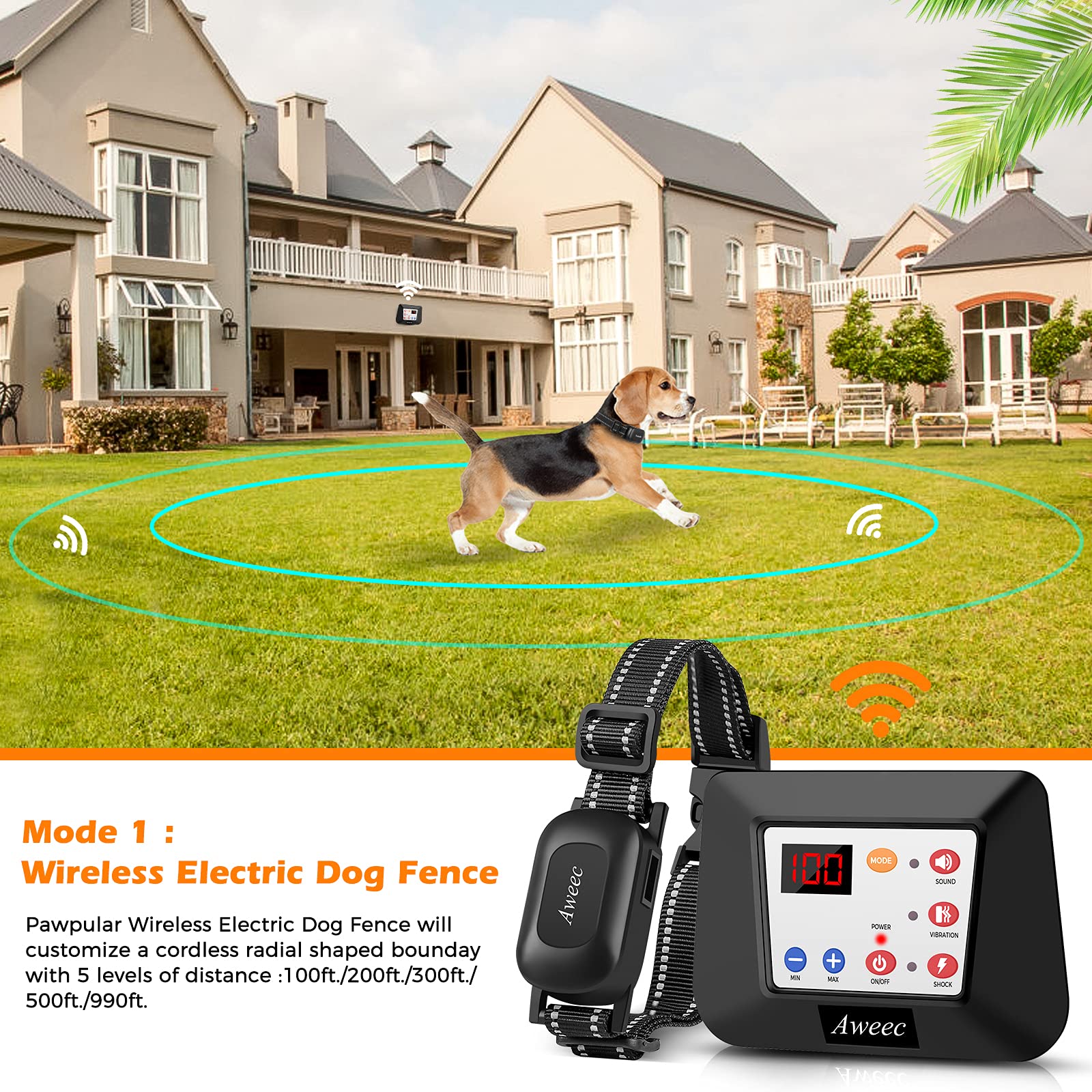 WNOAN Wireless Dog Fence, Training Collar Waterproof Wireless Pet Containment Fence, Adjustable Pet Training Collar Receiver (Collar Only)