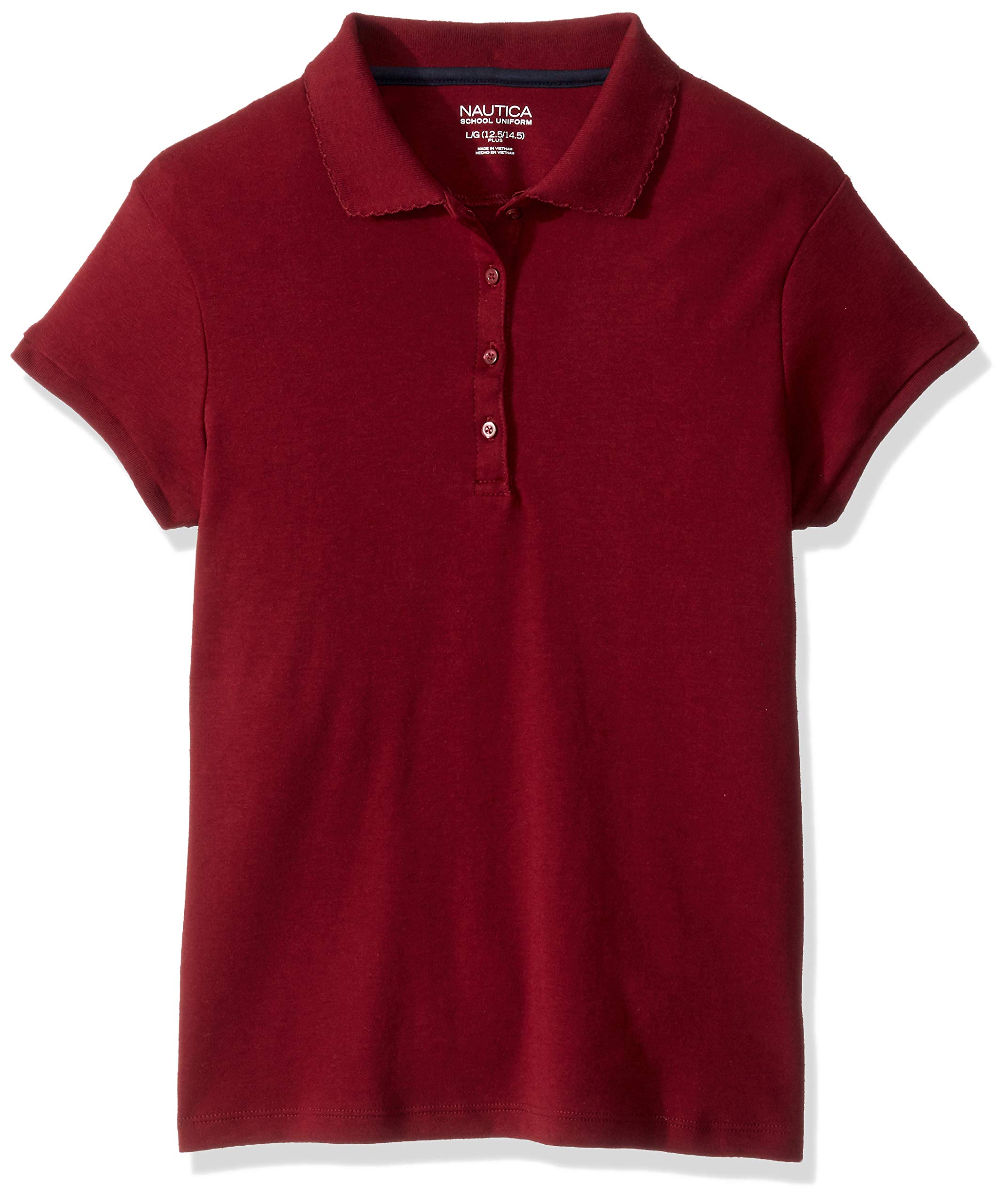 Nautica Girls' School Uniform Short Sleeve Polo Shirt, Button Closure, Soft Pique Fabric, Burgundy, 2 Years