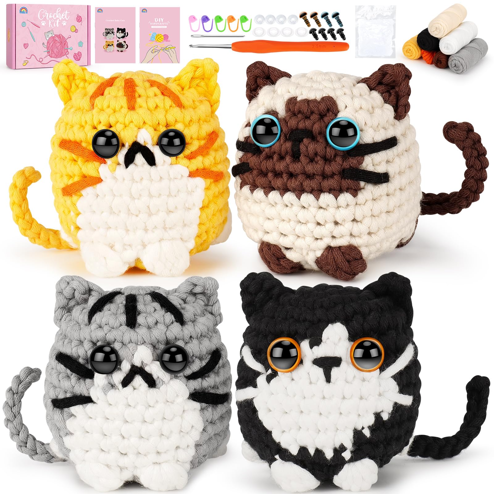 Learning Crochet Kit for Beginners Knitting Learning Kit Cat Crochet Kits Animal Crochet Complete Kit for beginners with Tutorials Crochet Knitting Cats Crochets Starter Kit Crochet Beginners
