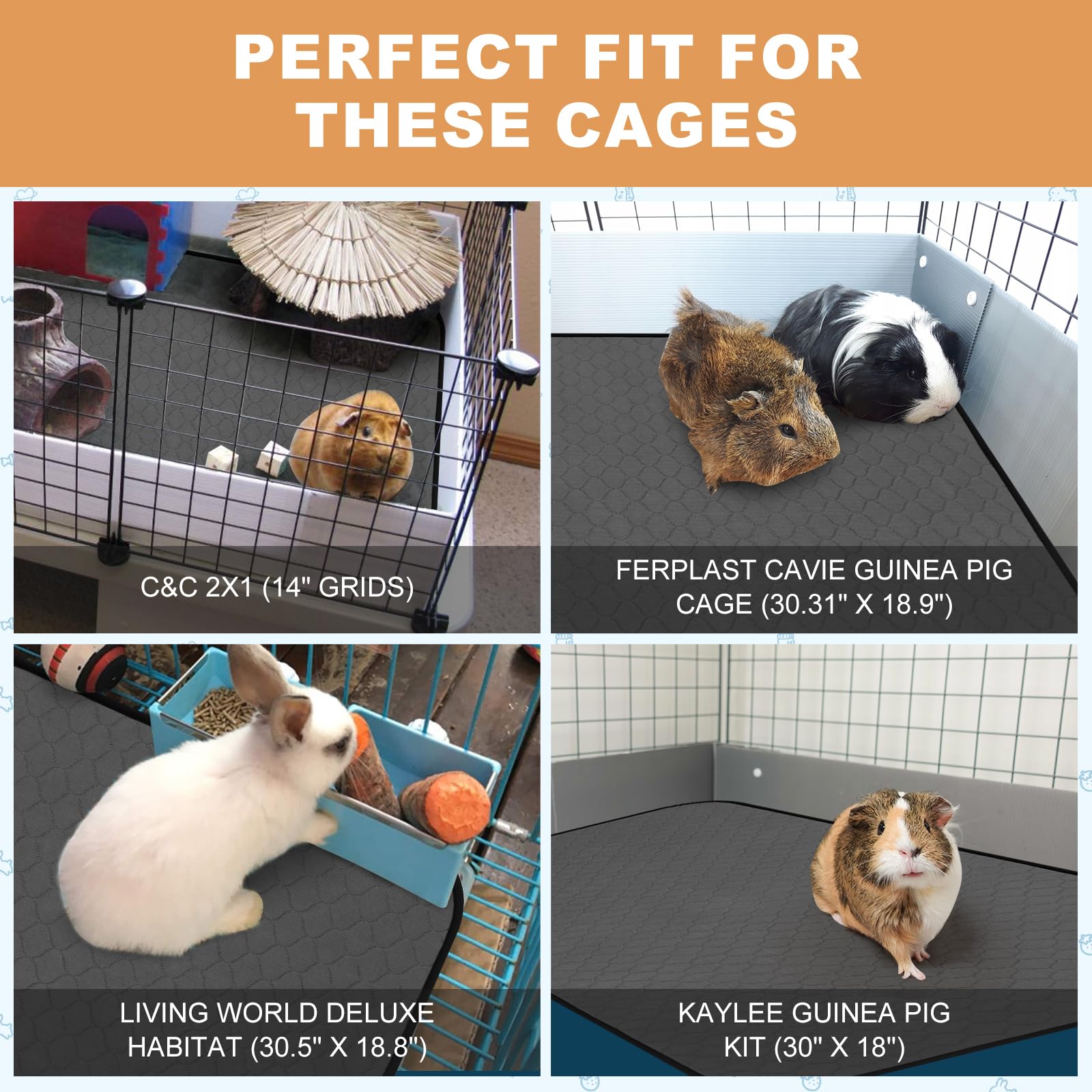 2 Pack Guinea Pig Cage Liners, Washable Guinea Pig Pee Pads Waterproof Reusable & Anti Slip Guinea Pig Bedding Fast and Super Absorbent Pee Pad Tarp Bottom for Small Animals (Dark Grey 24" X 47") - image 6