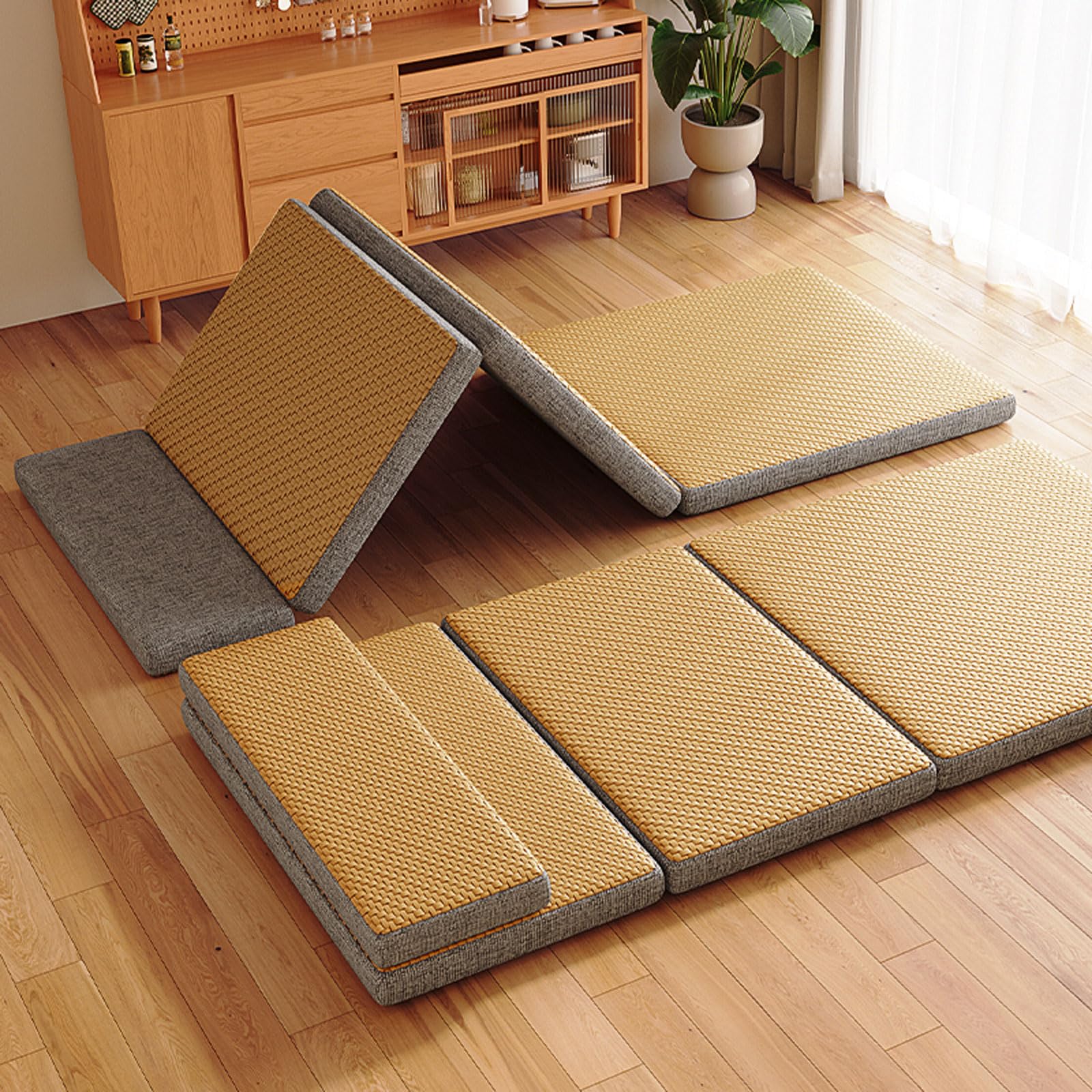 Tappetino giapponese pieghevole, traspirante, antiscivolo, per soggiorno, sala giochi e meditazione, versatile per gattonare e dormire, design ecologico in rattan